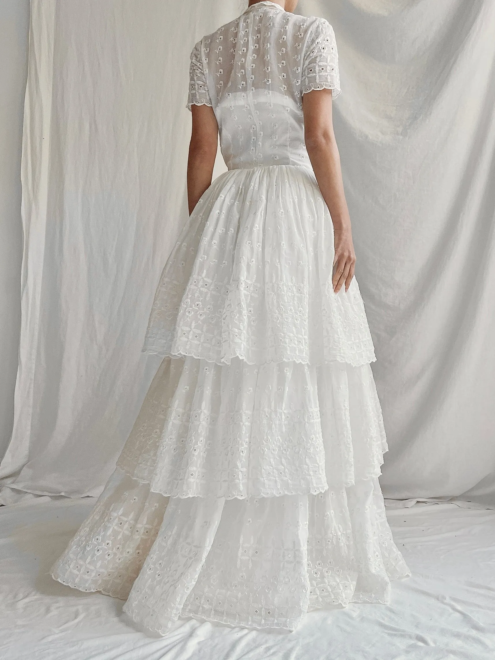 1940s Organdy Embroidered Gown - XXS