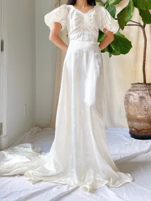 1940s Satin Puff Sleeve Gown - S