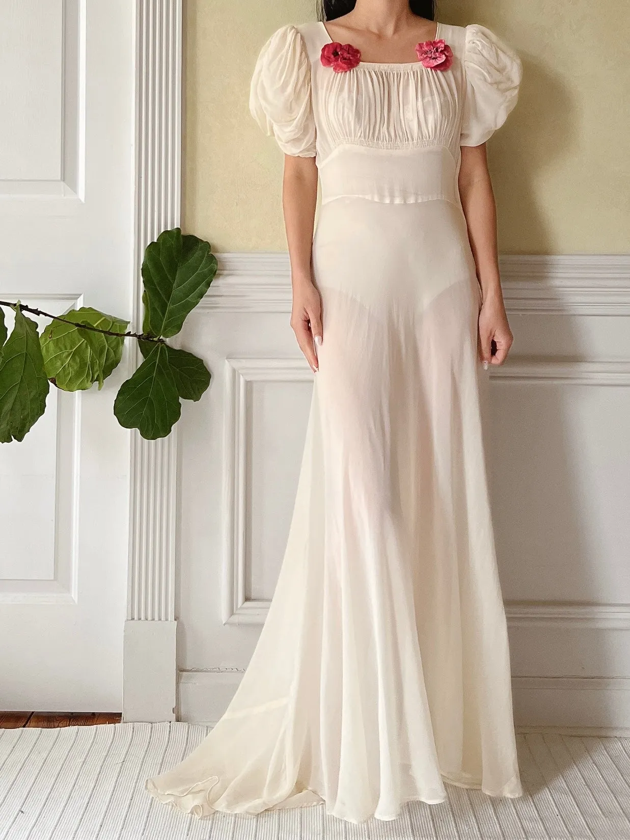 1940s Silk Chiffon Gown - XS
