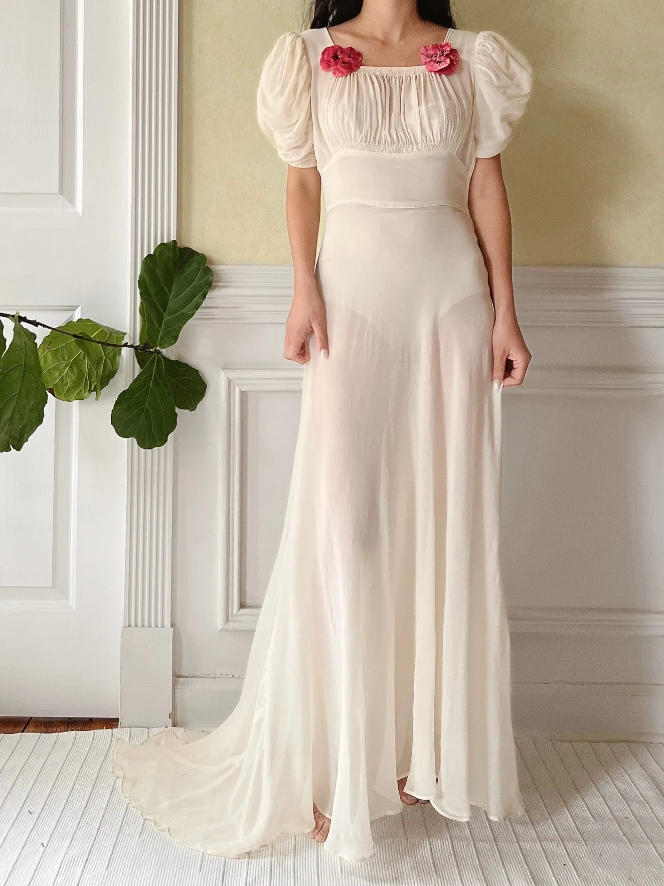 1940s Silk Chiffon Gown - XS