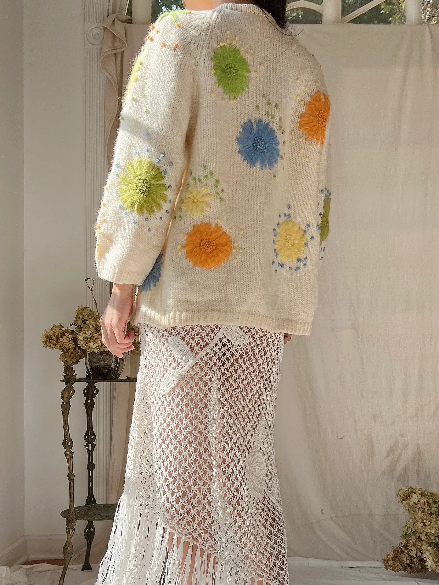 1950s Acrylic Embroidered Cardigan - M