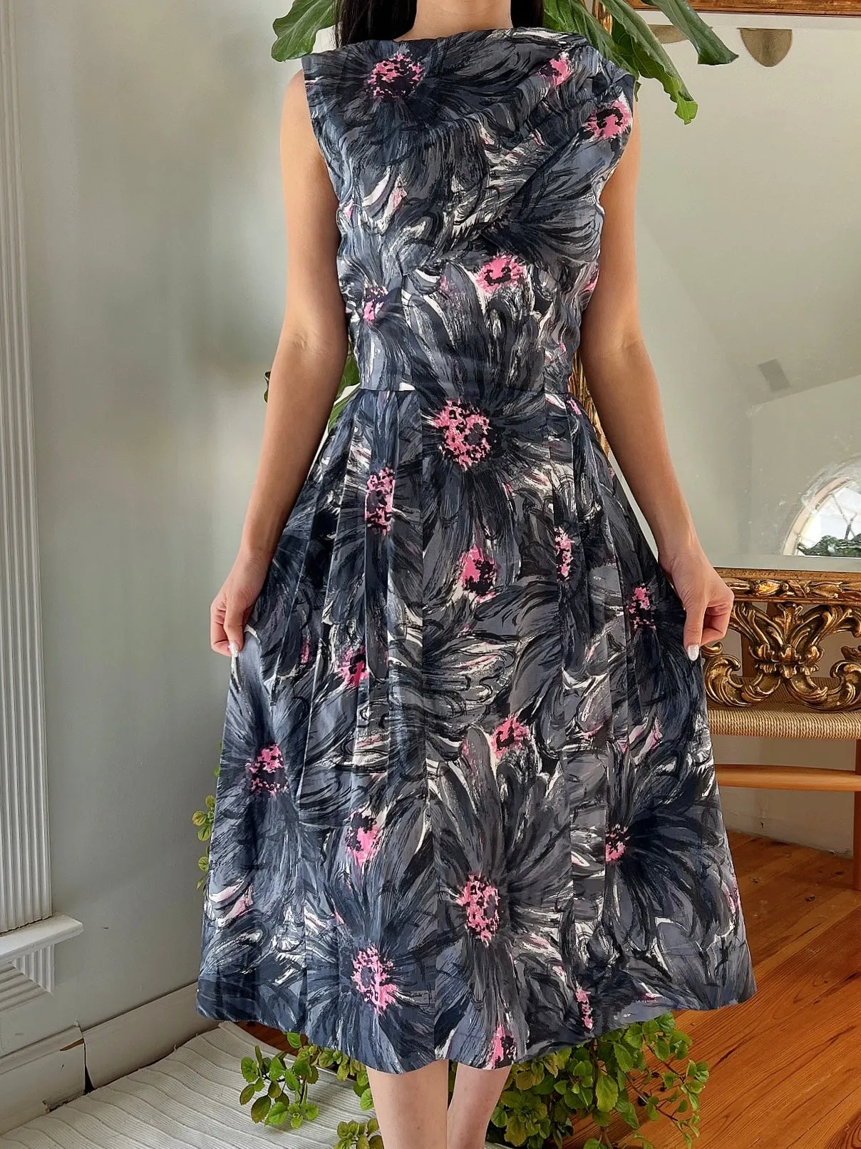 1950s Cotton Abstract Dress - XS/S