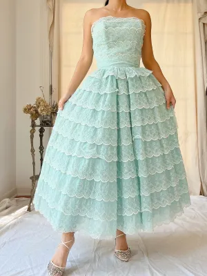 1950s Scalloped Voile Embroidered Dress - XS