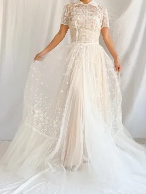 1950s Sheer Embroidered Tulle Gown - S