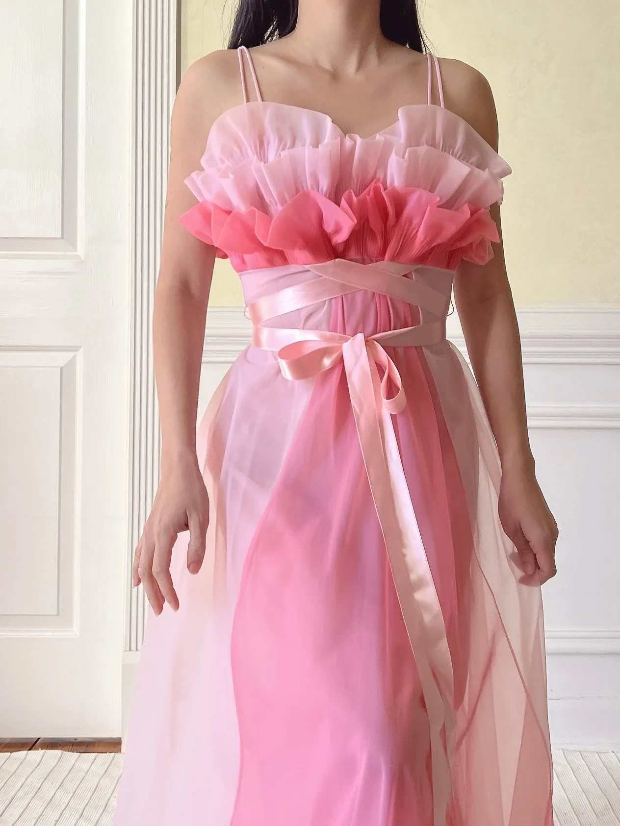 1950s Tricot Nylon Ruffle Gown - XS