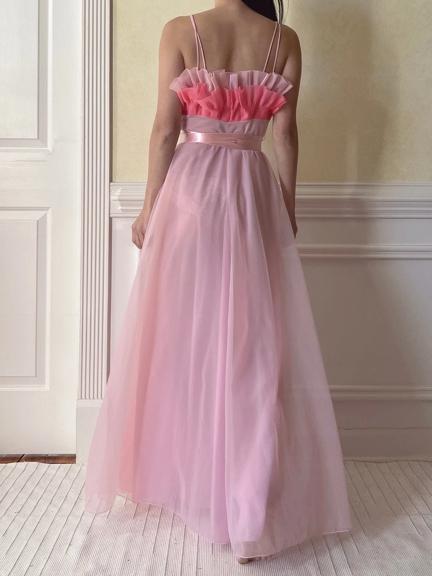 1950s Tricot Nylon Ruffle Gown - XS