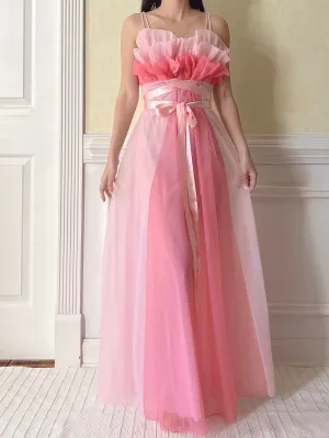 1950s Tricot Nylon Ruffle Gown - XS