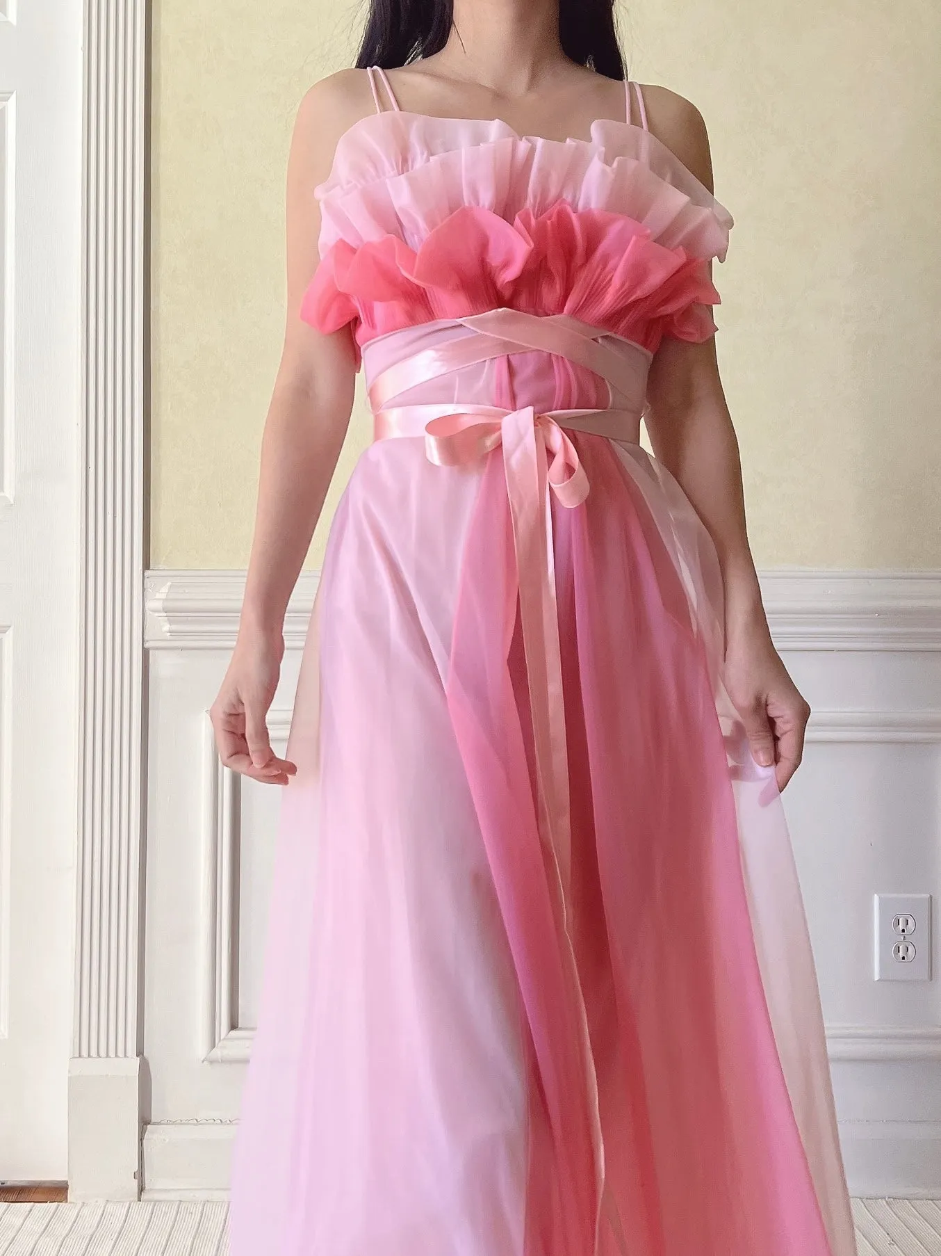 1950s Tricot Nylon Ruffle Gown - XS