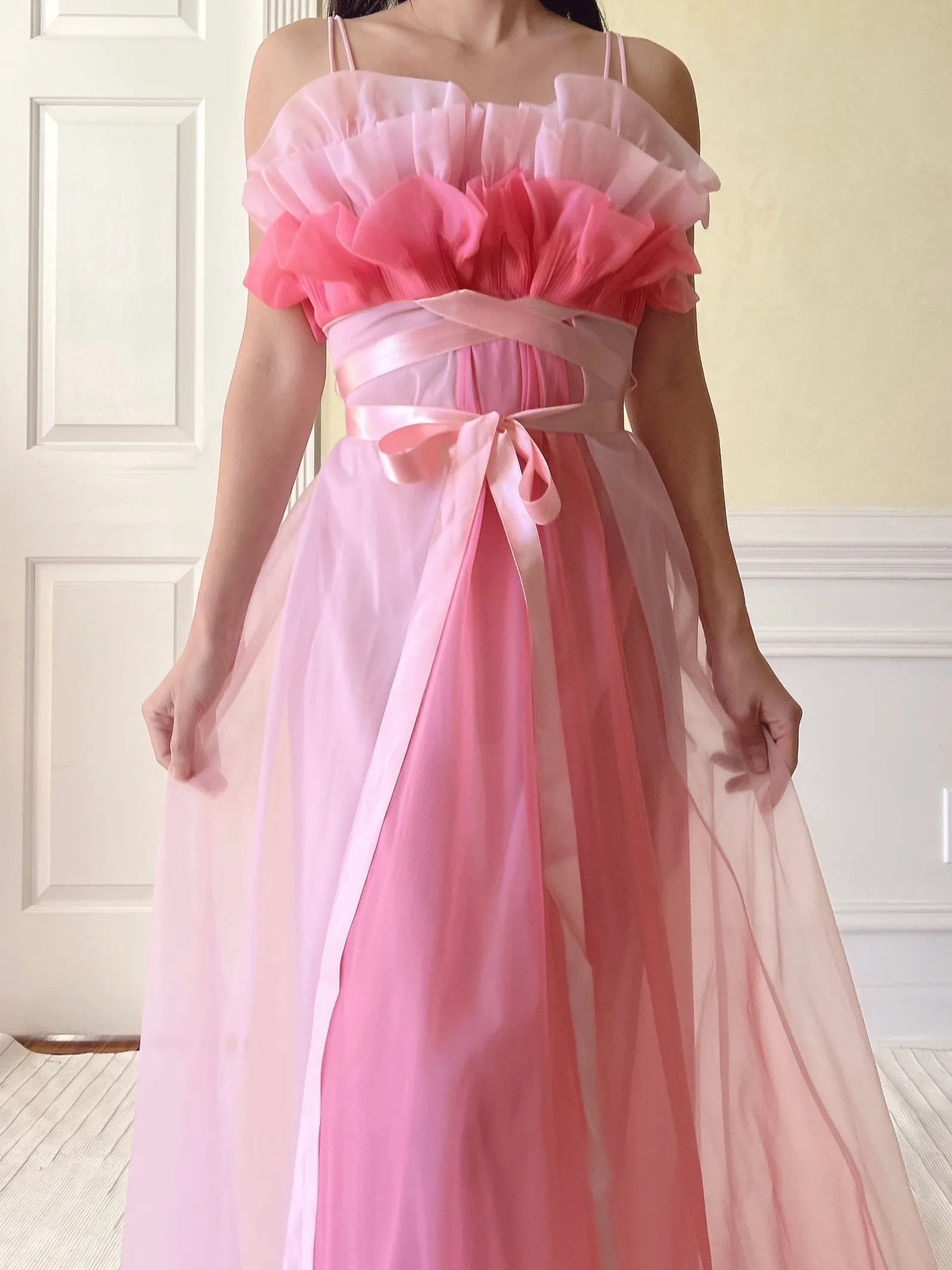 1950s Tricot Nylon Ruffle Gown - XS