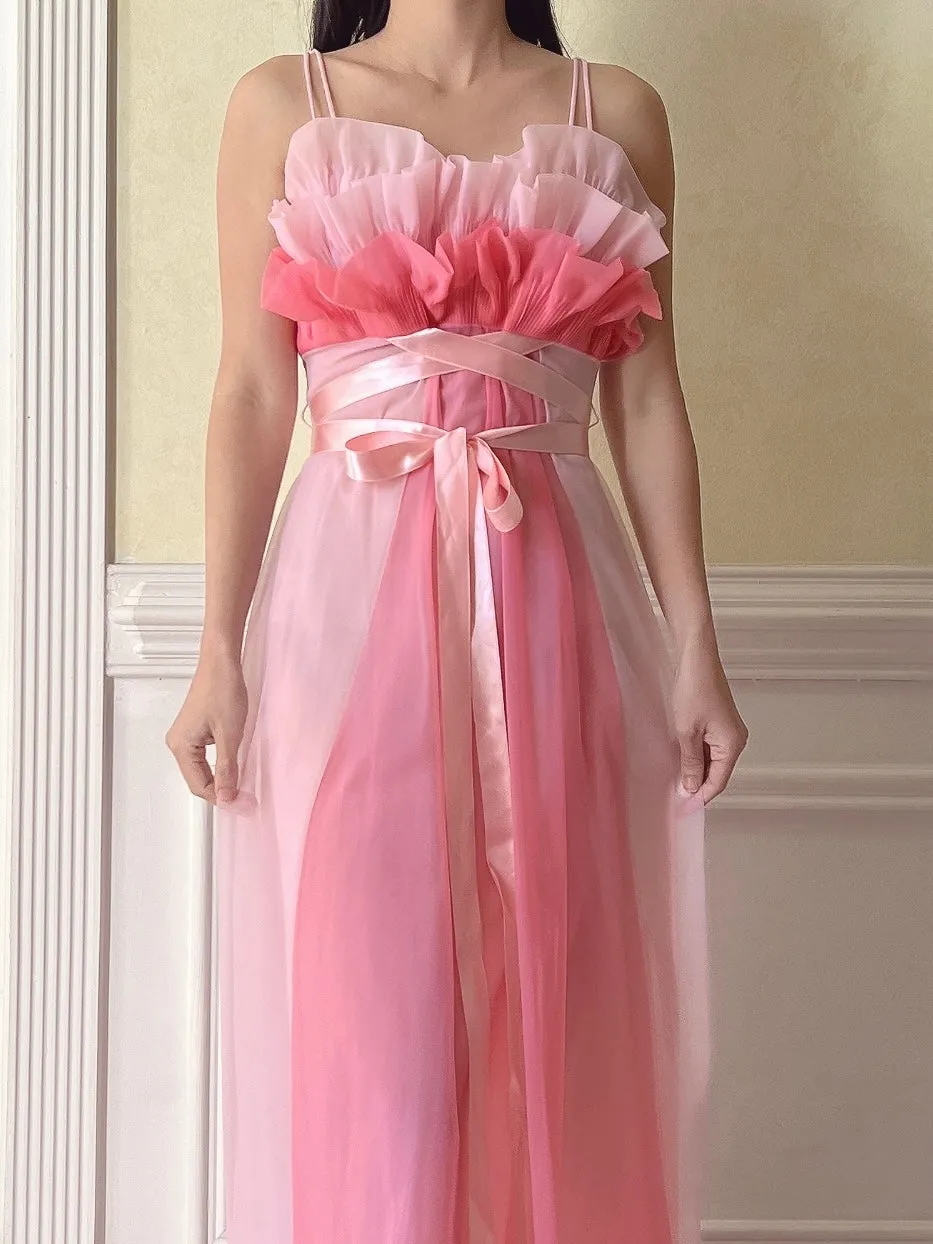 1950s Tricot Nylon Ruffle Gown - XS