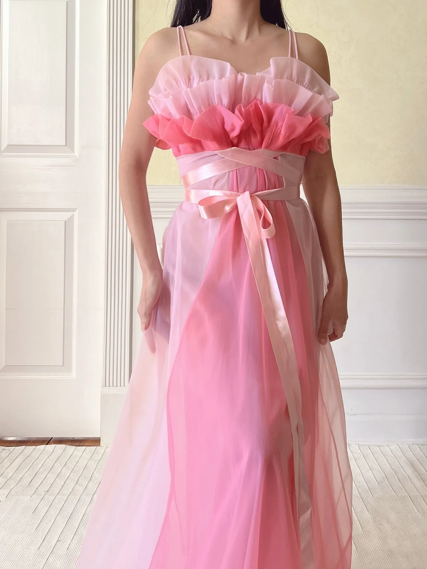 1950s Tricot Nylon Ruffle Gown - XS