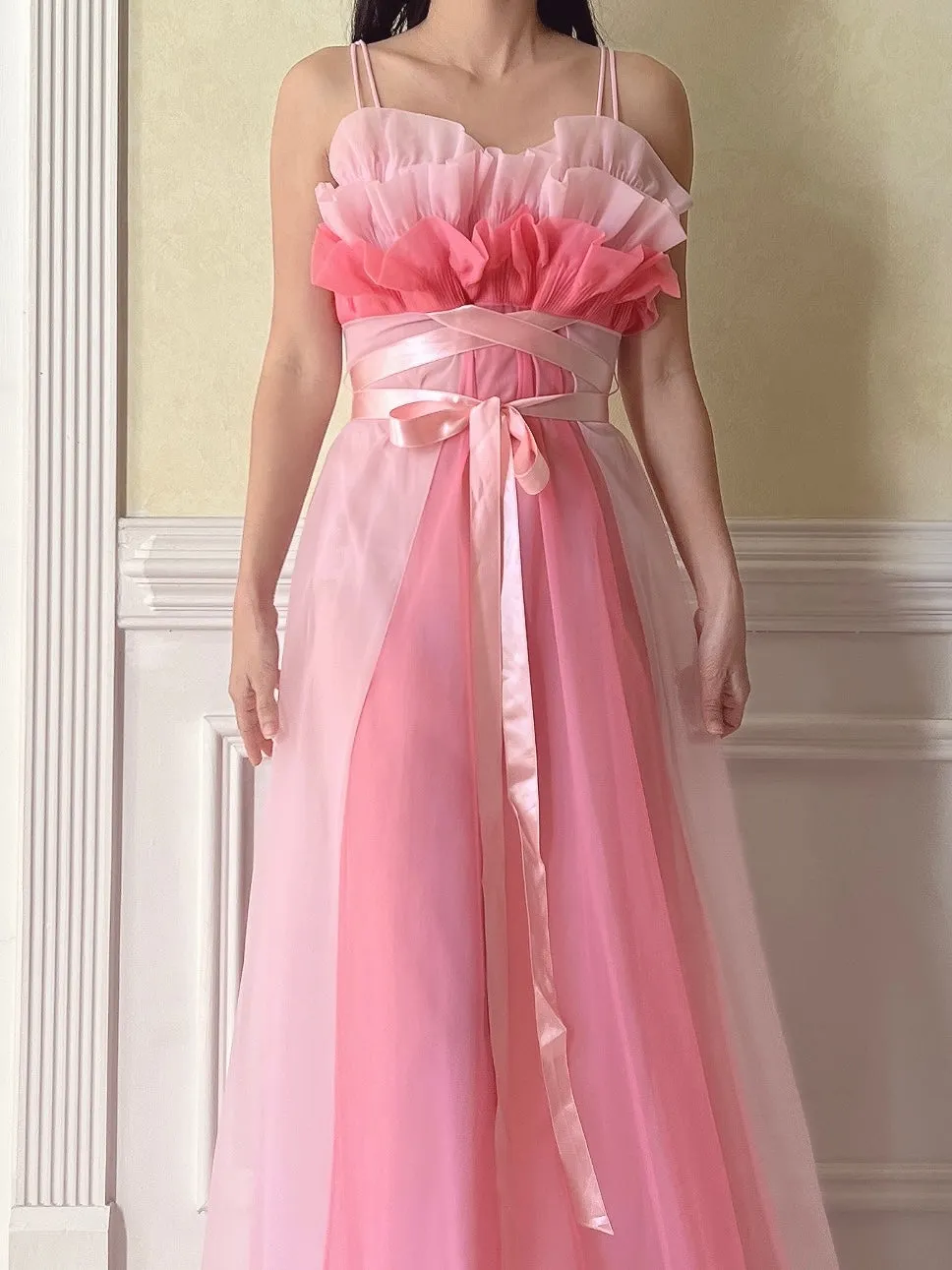 1950s Tricot Nylon Ruffle Gown - XS