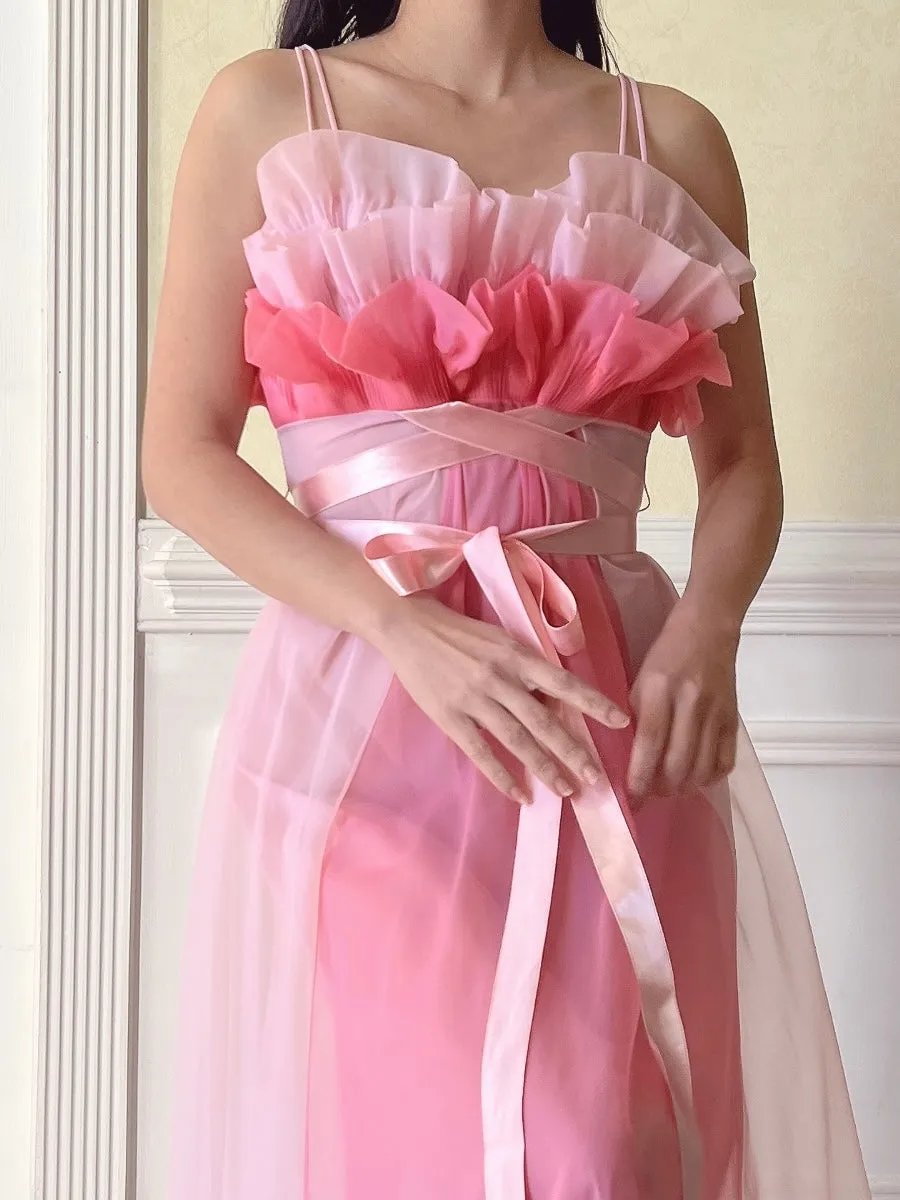 1950s Tricot Nylon Ruffle Gown - XS
