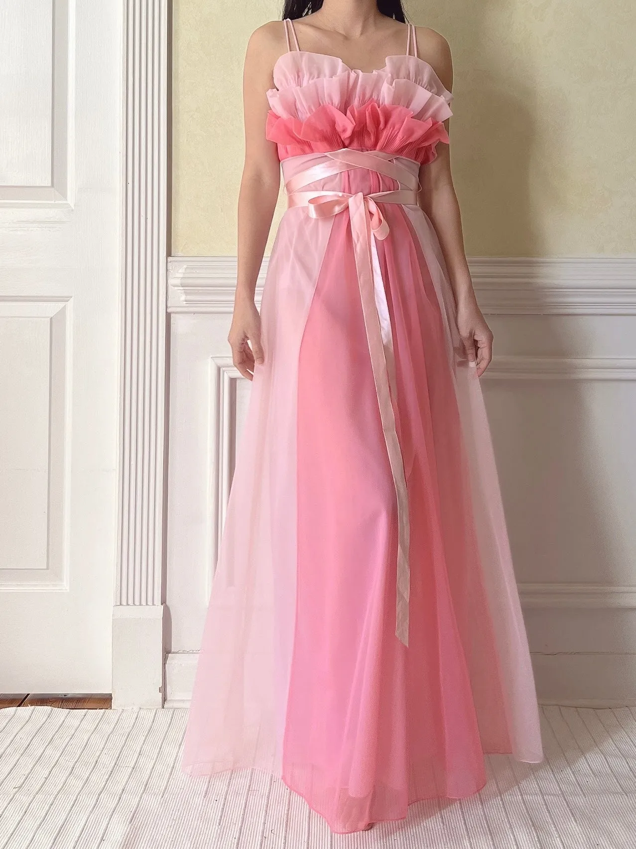 1950s Tricot Nylon Ruffle Gown - XS
