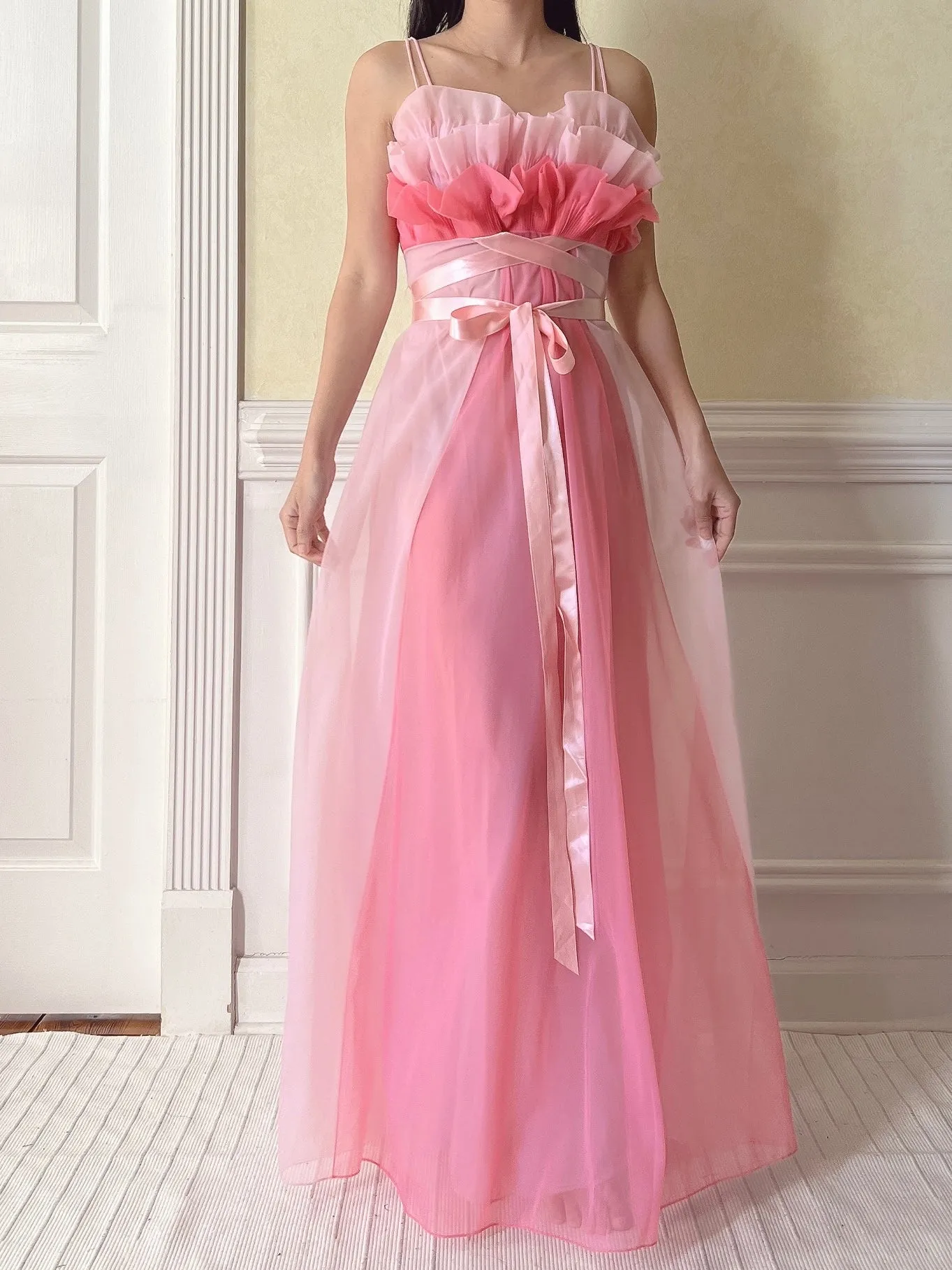 1950s Tricot Nylon Ruffle Gown - XS
