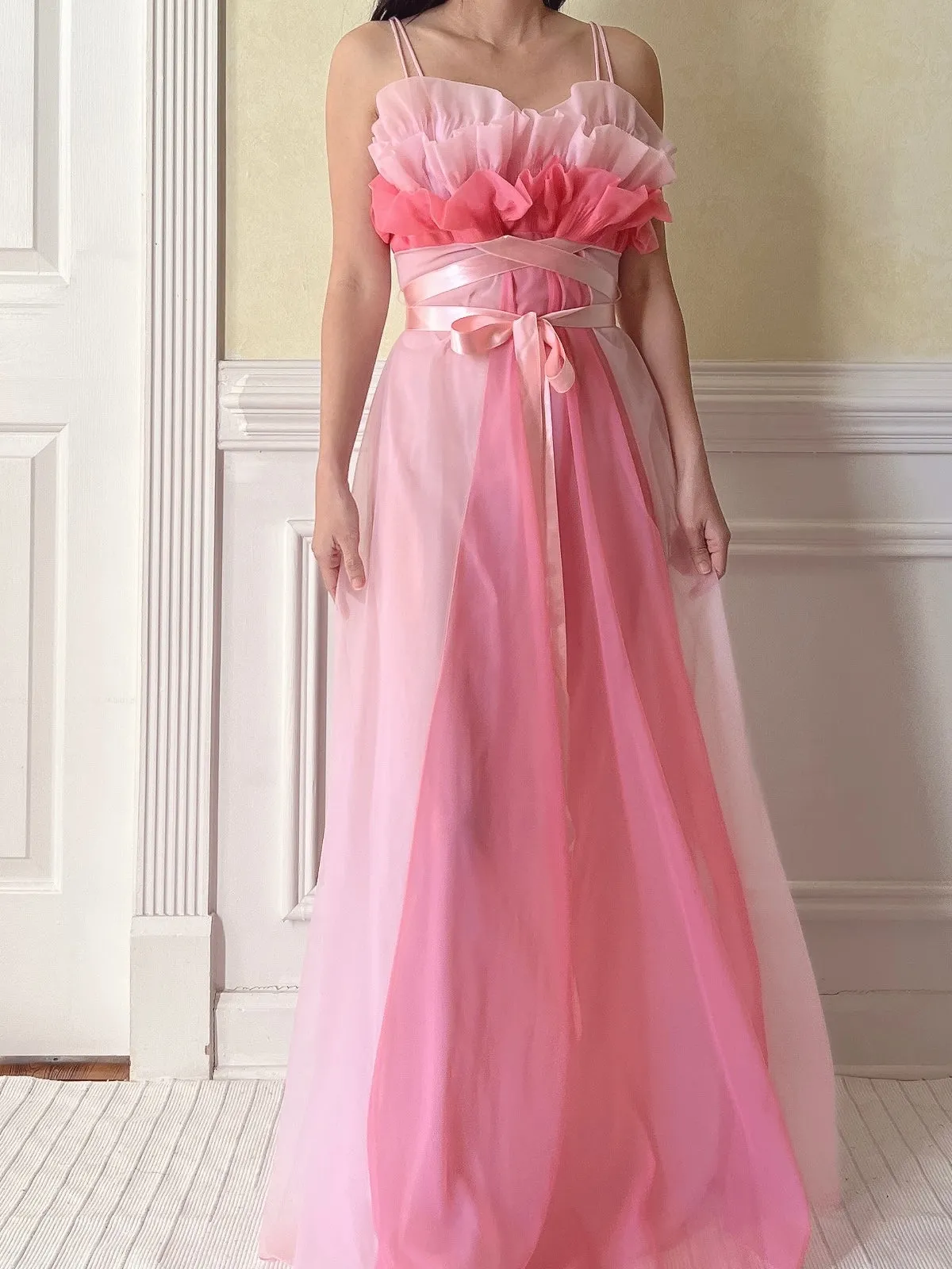 1950s Tricot Nylon Ruffle Gown - XS