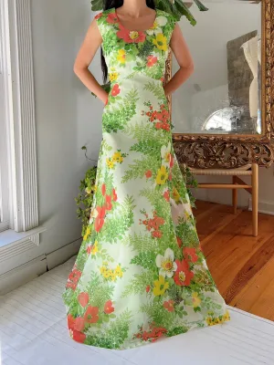1960s Chiffon Floral Dress - M