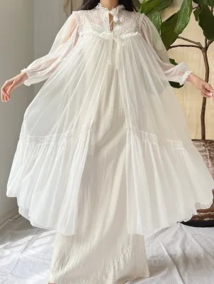 1960s Ivory Nylon Dressing Gown - OSFM