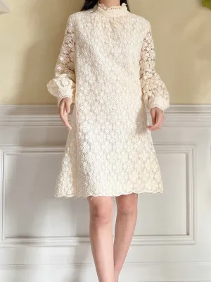1960s Puff Sleeve Embroidered Dress - M