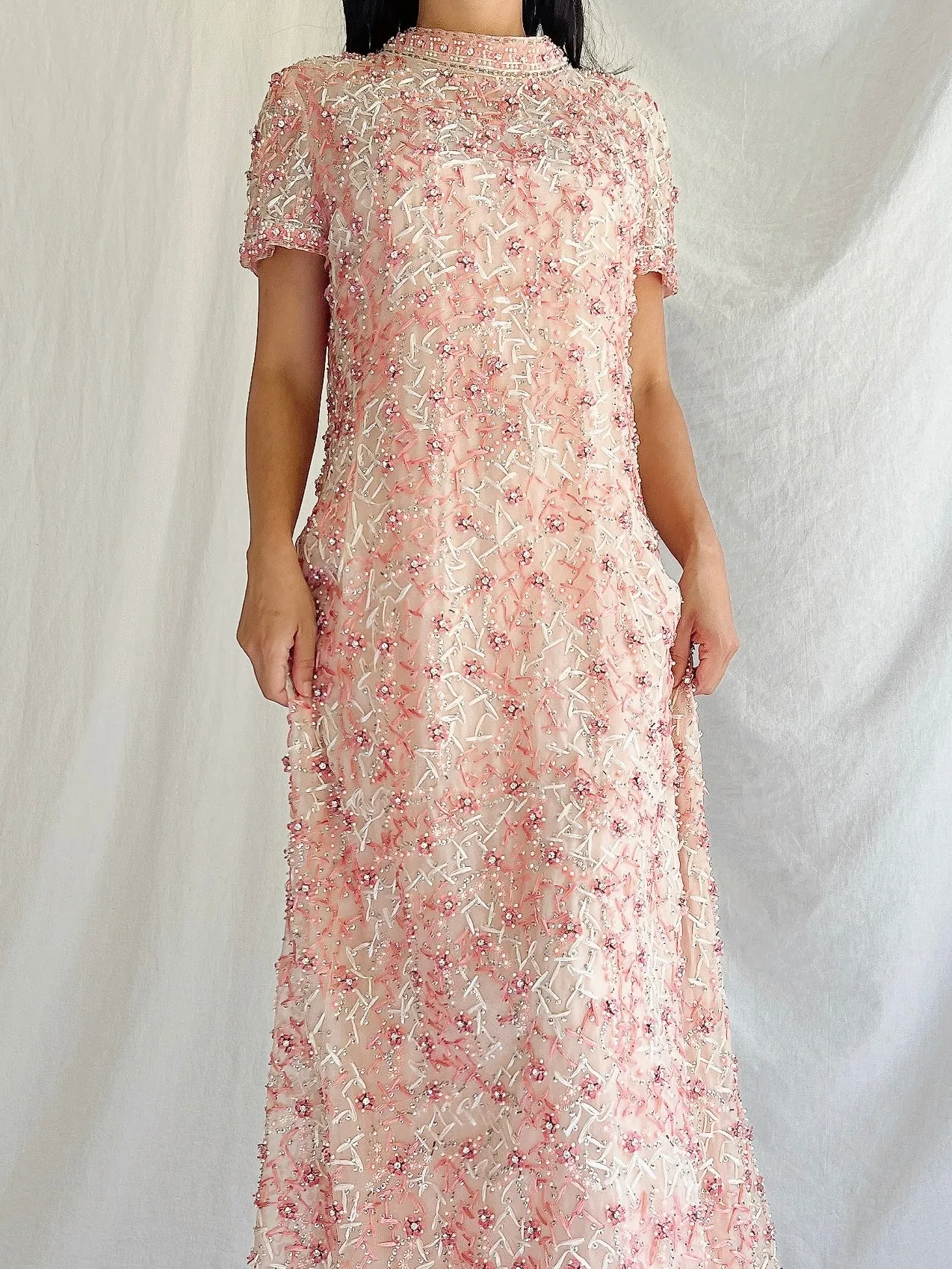 1960s Silk Organza Hand-Embroidered Gown - M/L