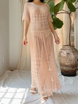1970s Dusty Pink Crochet Dress - S-M
