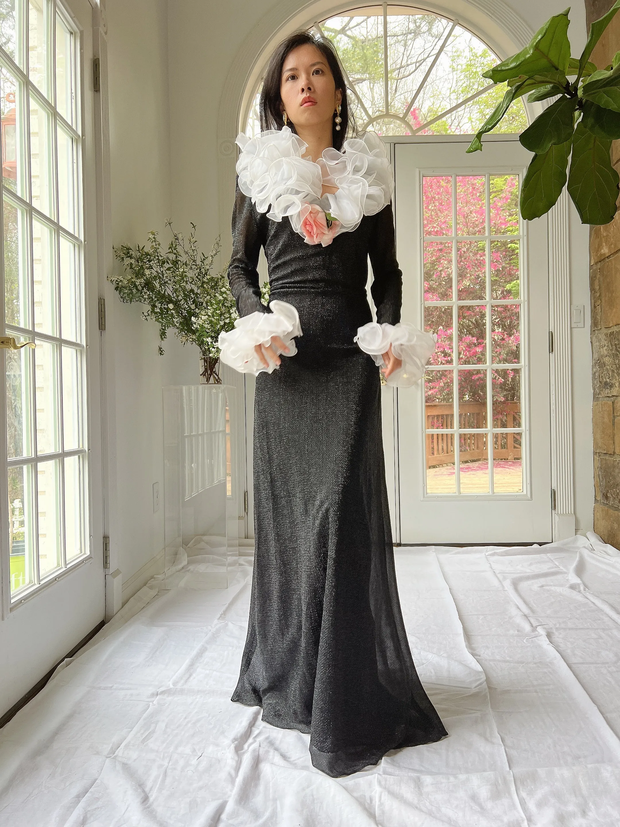 1970s Lurex Ruffle Gown - M
