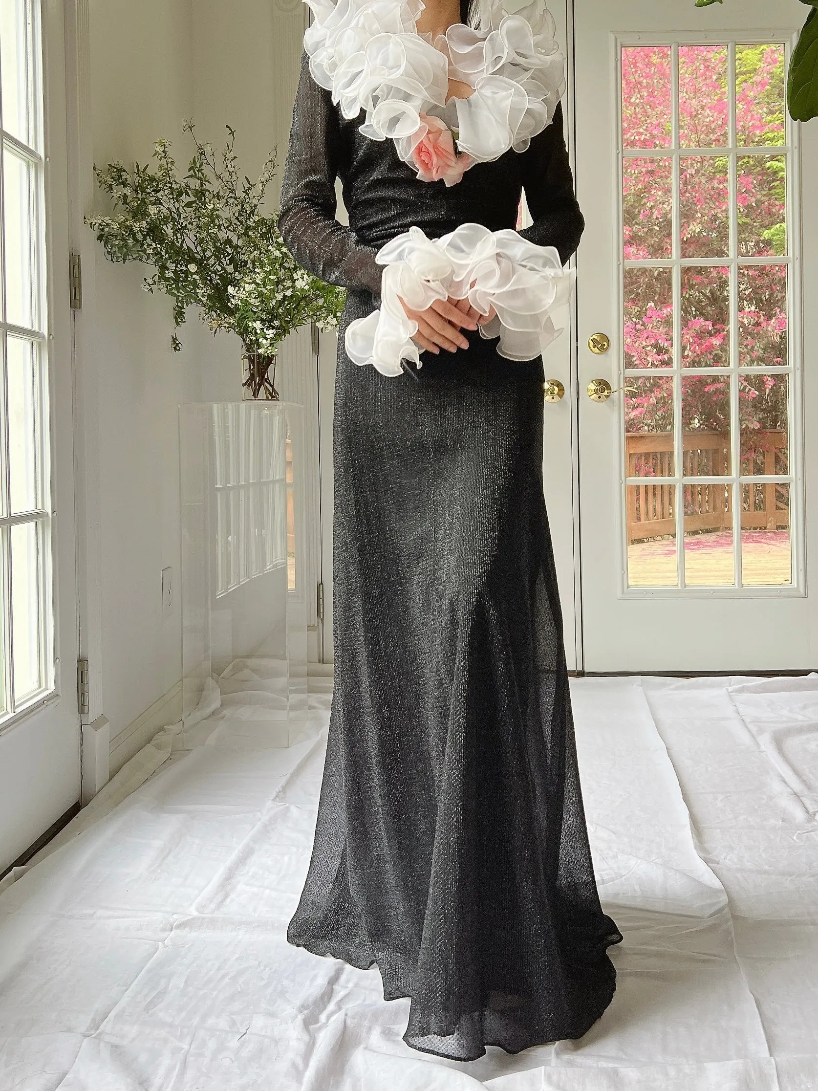 1970s Lurex Ruffle Gown - M