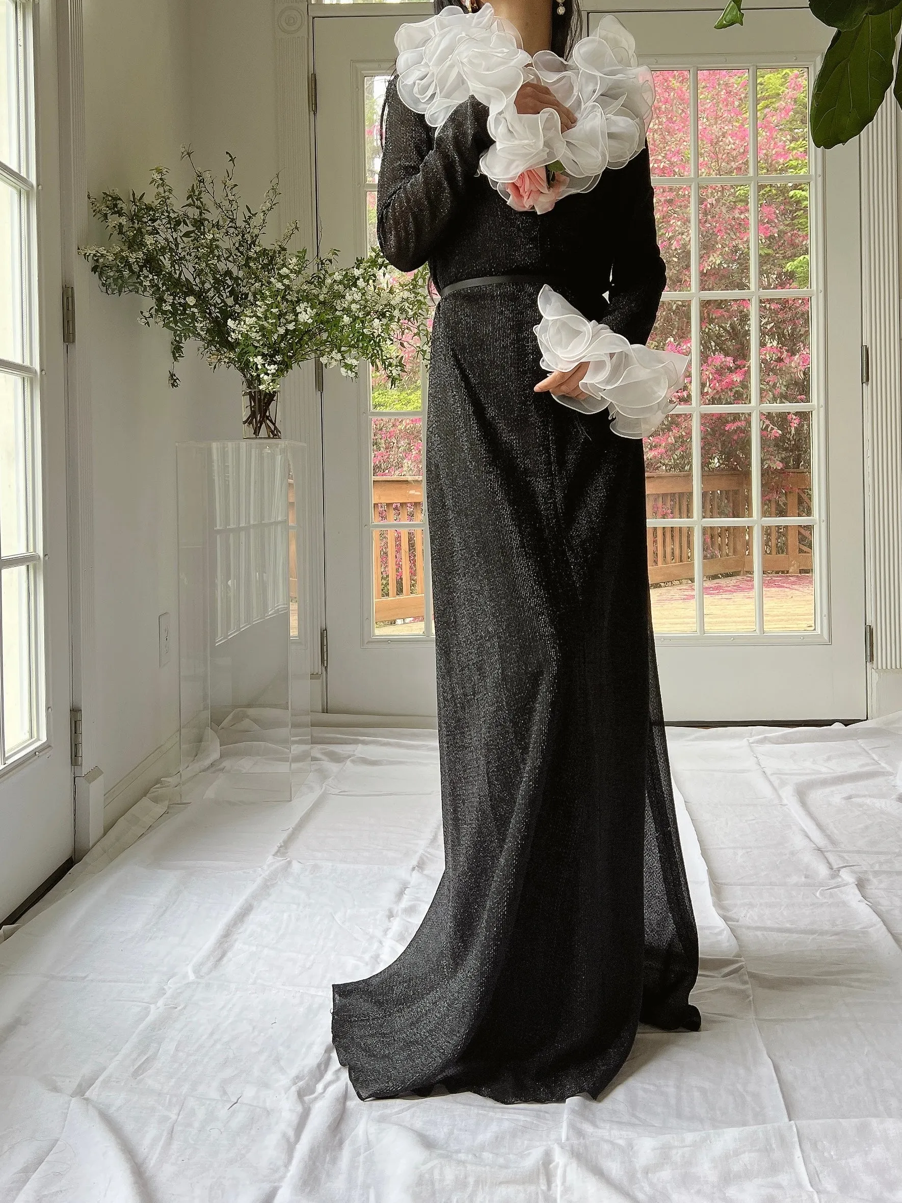 1970s Lurex Ruffle Gown - M