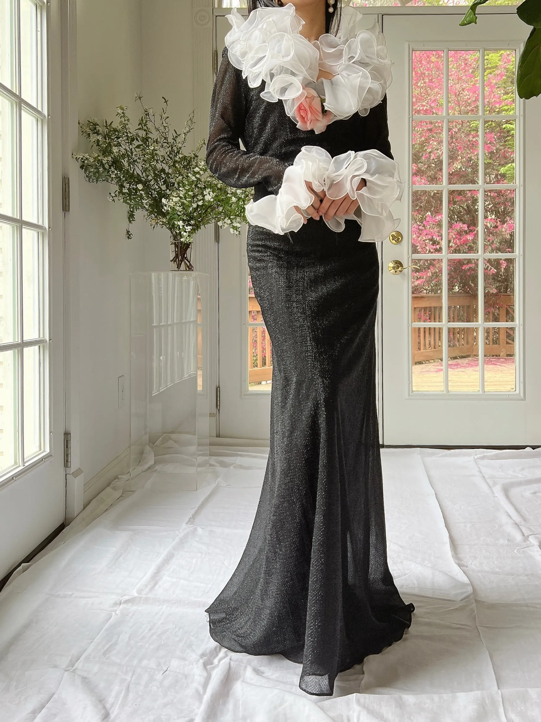 1970s Lurex Ruffle Gown - M