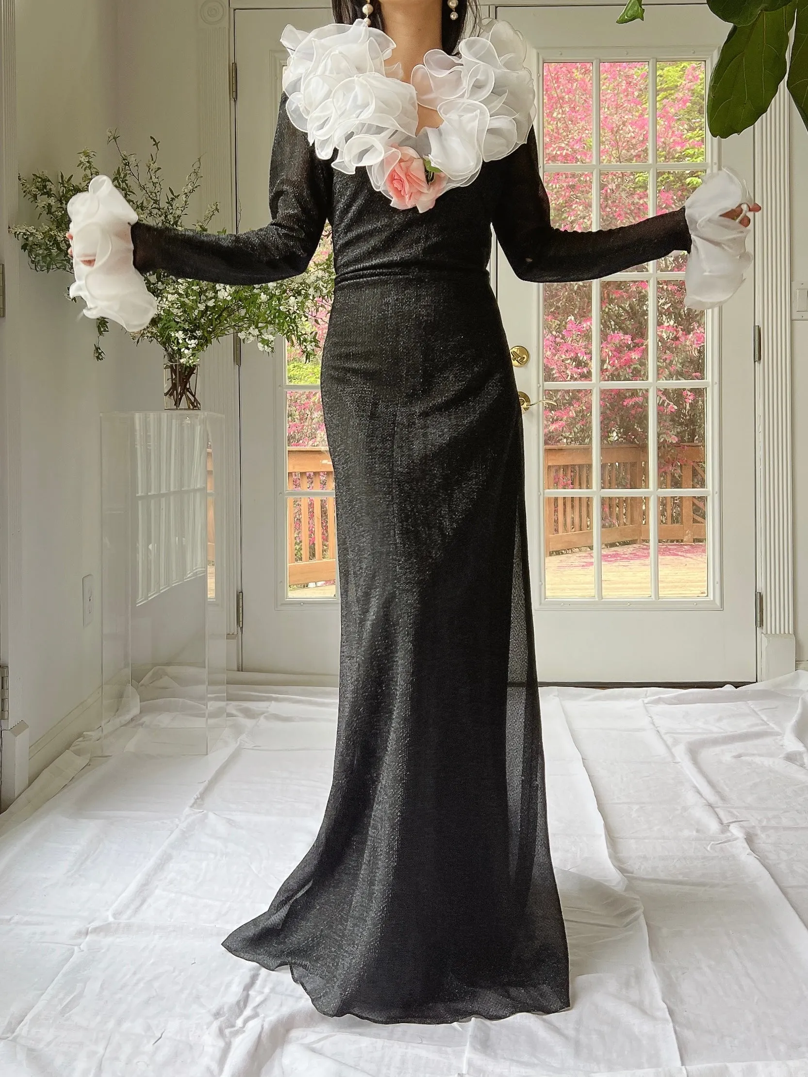 1970s Lurex Ruffle Gown - M