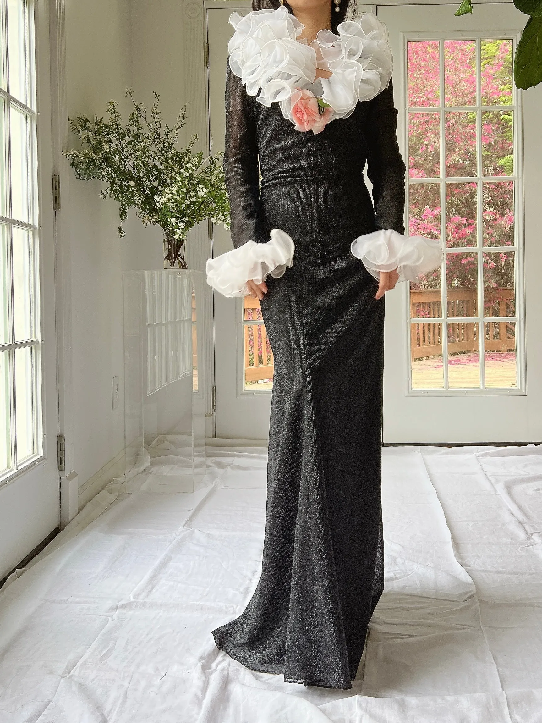 1970s Lurex Ruffle Gown - M