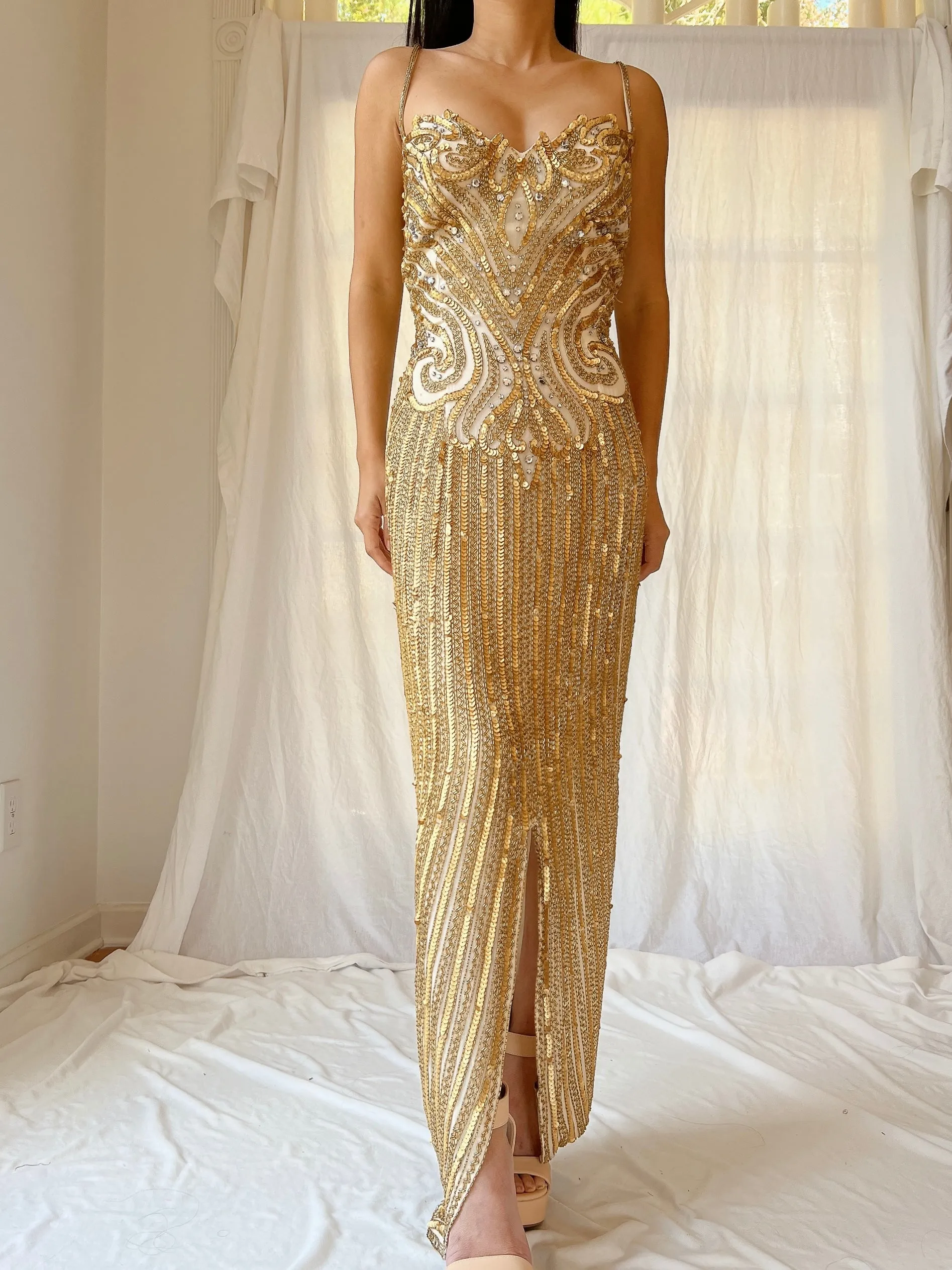 1980s Lillie Rubin Gold Gown - L