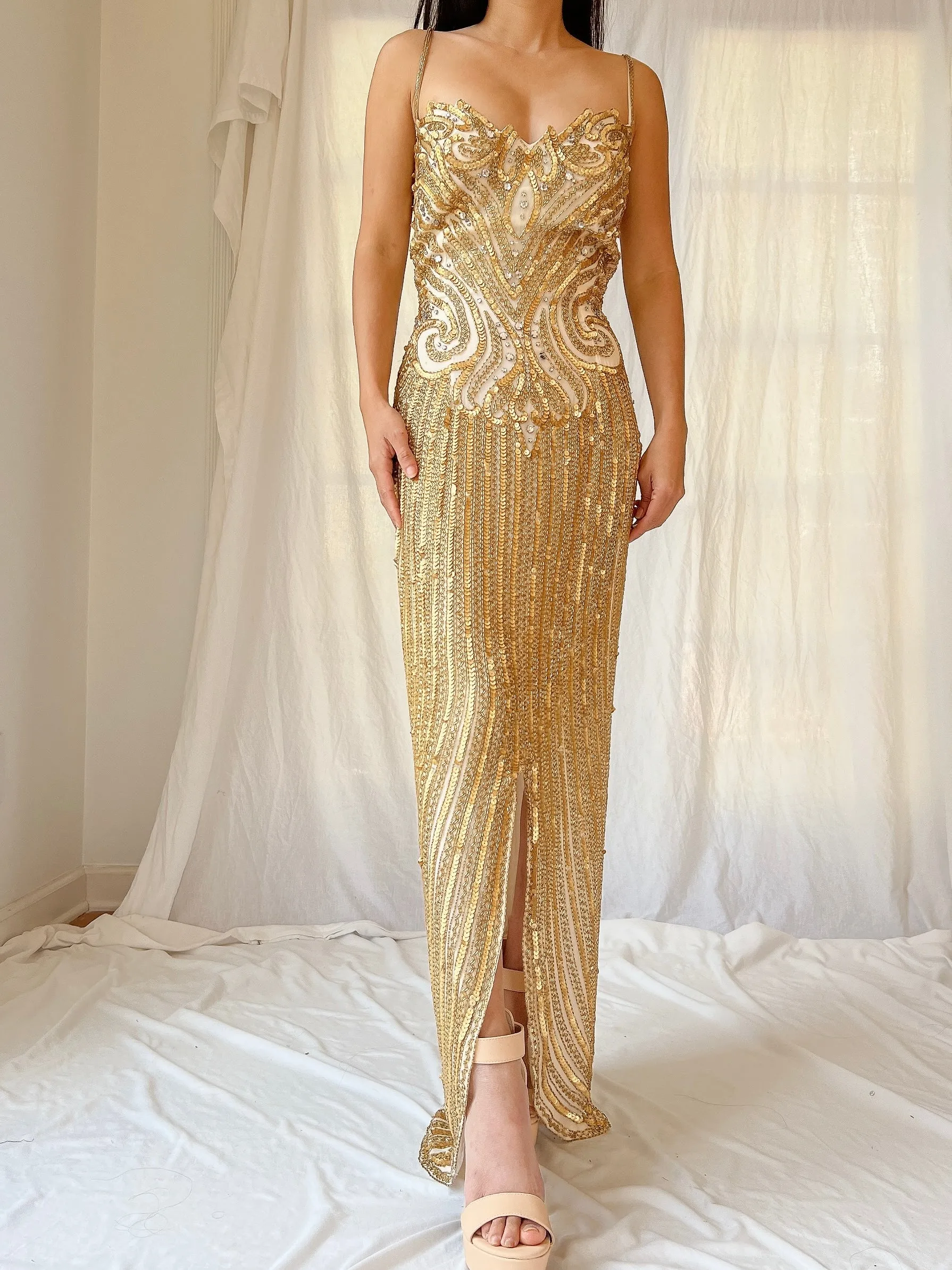 1980s Lillie Rubin Gold Gown - L