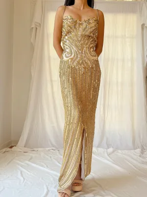 1980s Lillie Rubin Gold Gown - L