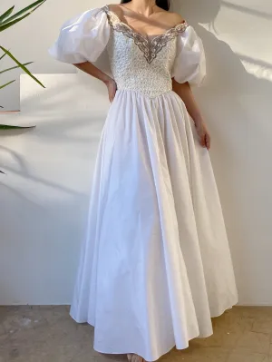 1980s Puff Sleeve Tea-Length Dress - XS