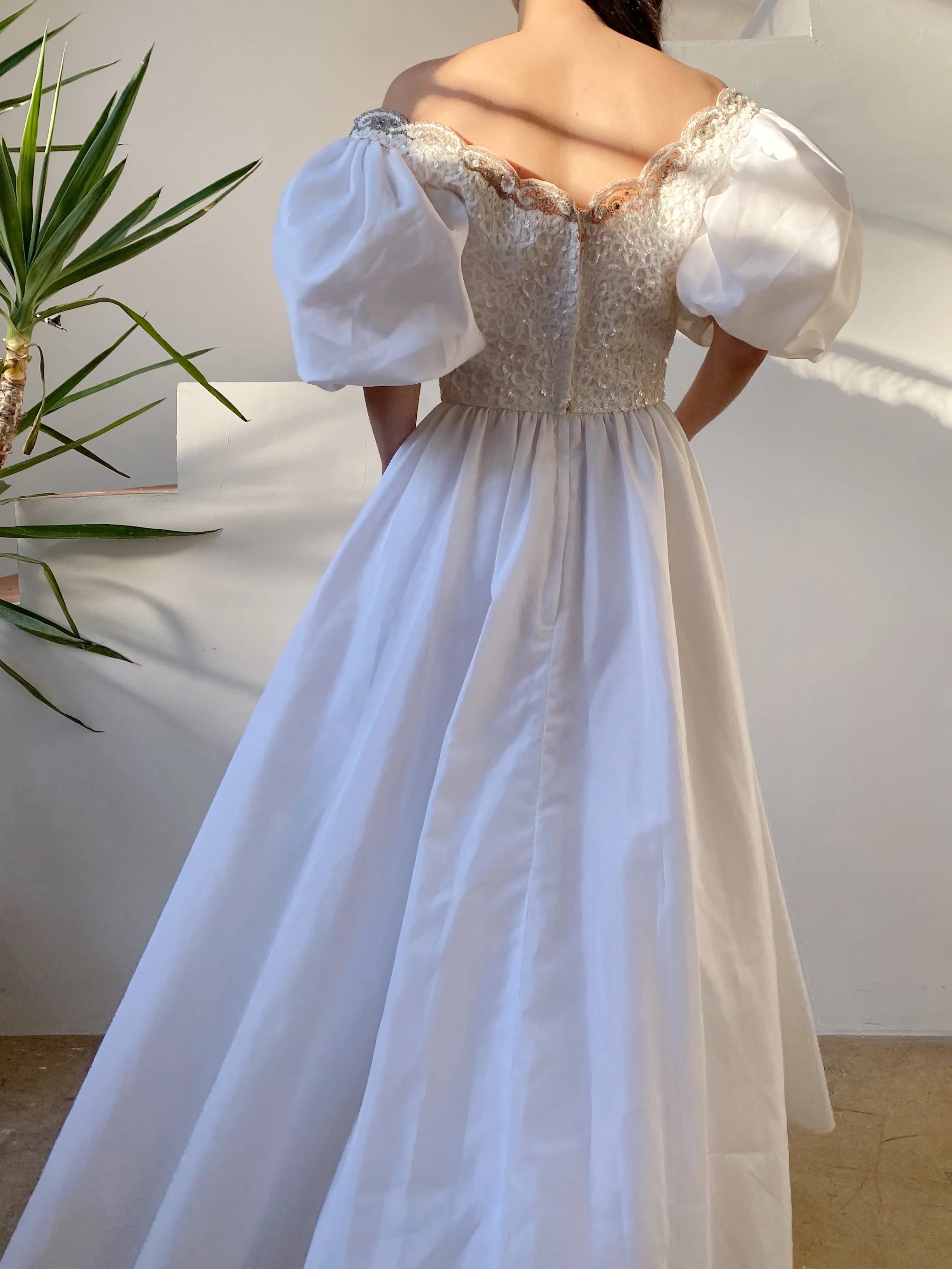 1980s Puff Sleeve Tea-Length Dress - XS