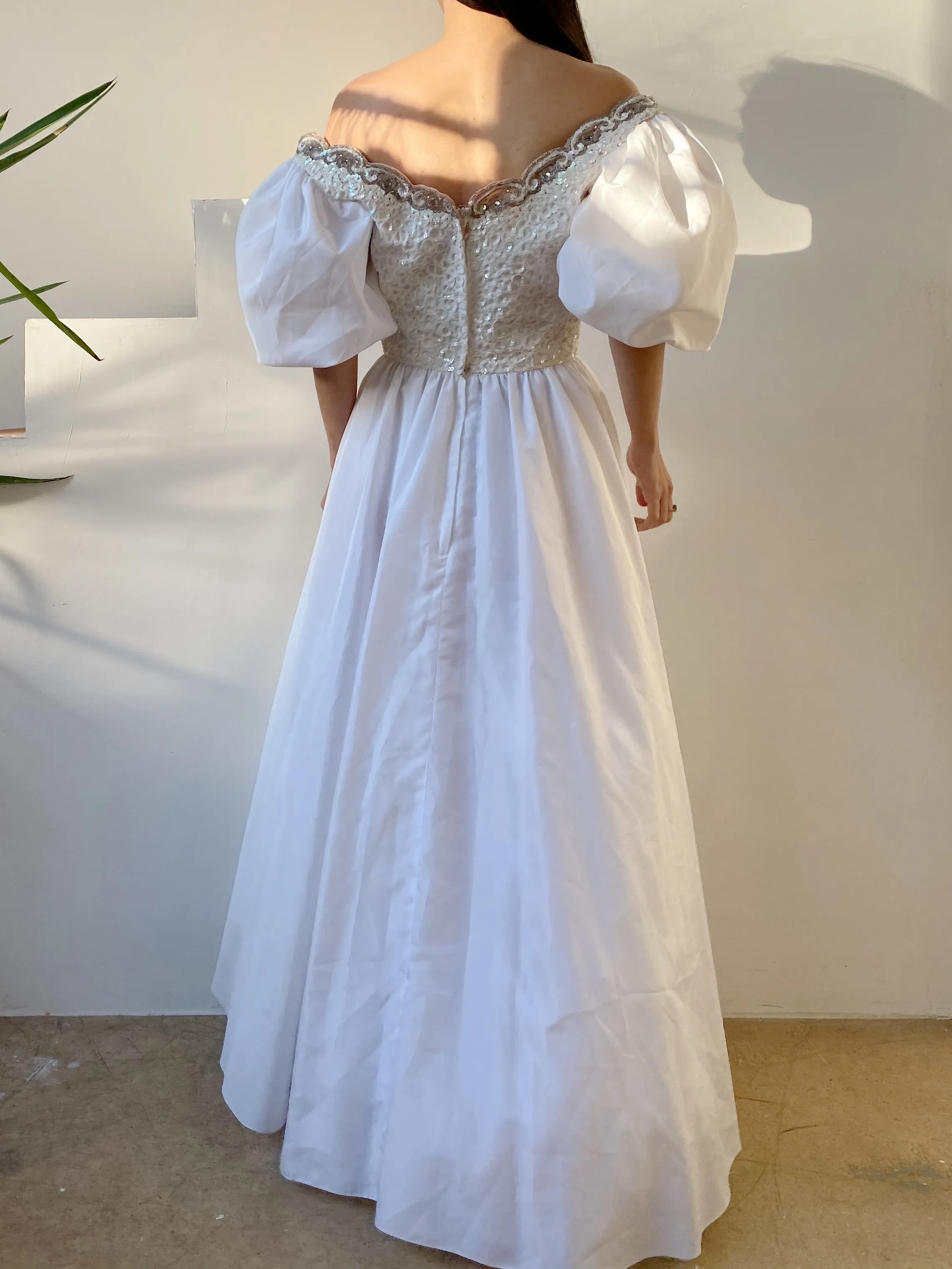 1980s Puff Sleeve Tea-Length Dress - XS