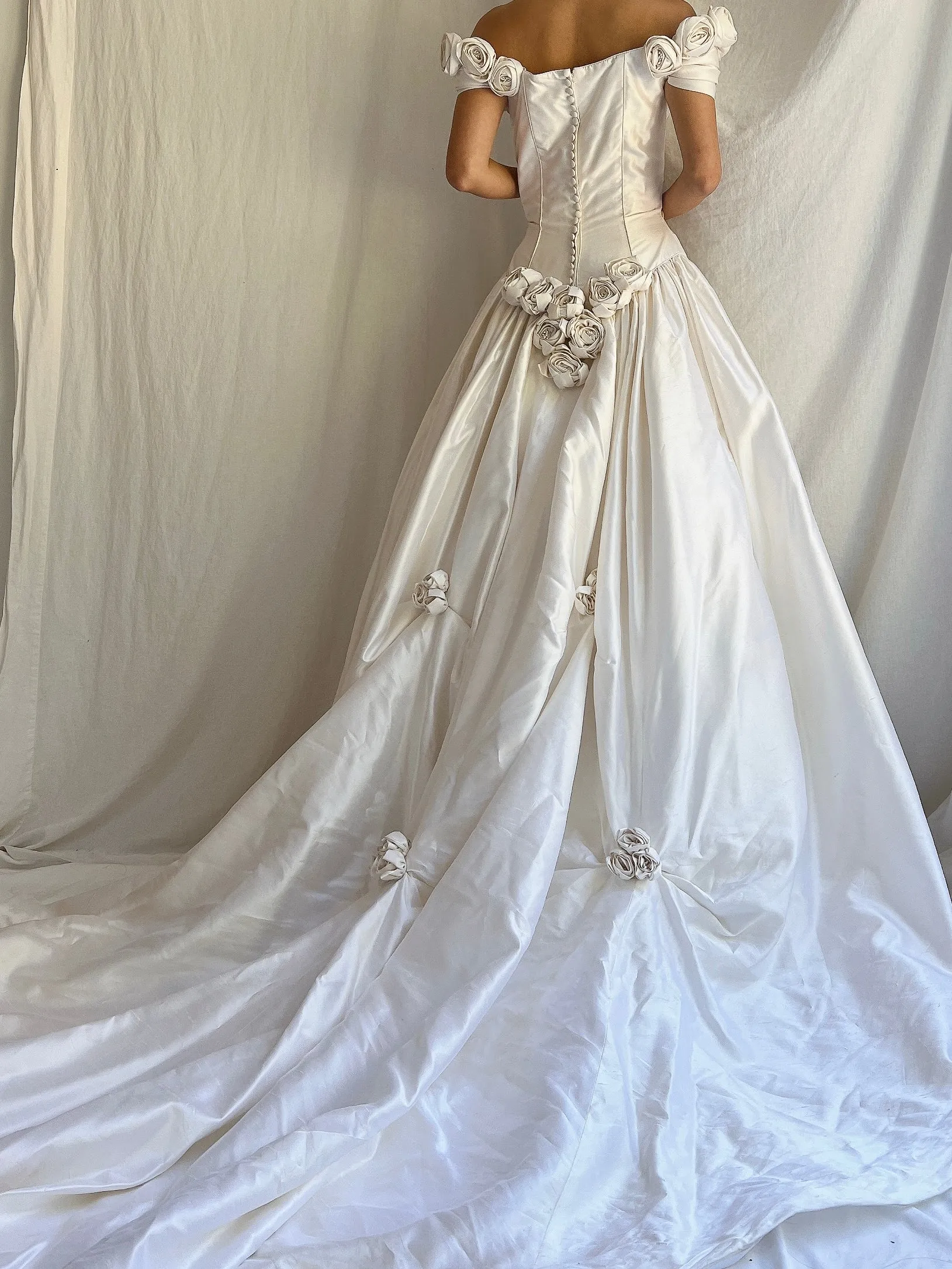1980s Silk Rosette Basque Gown - XS/0-2