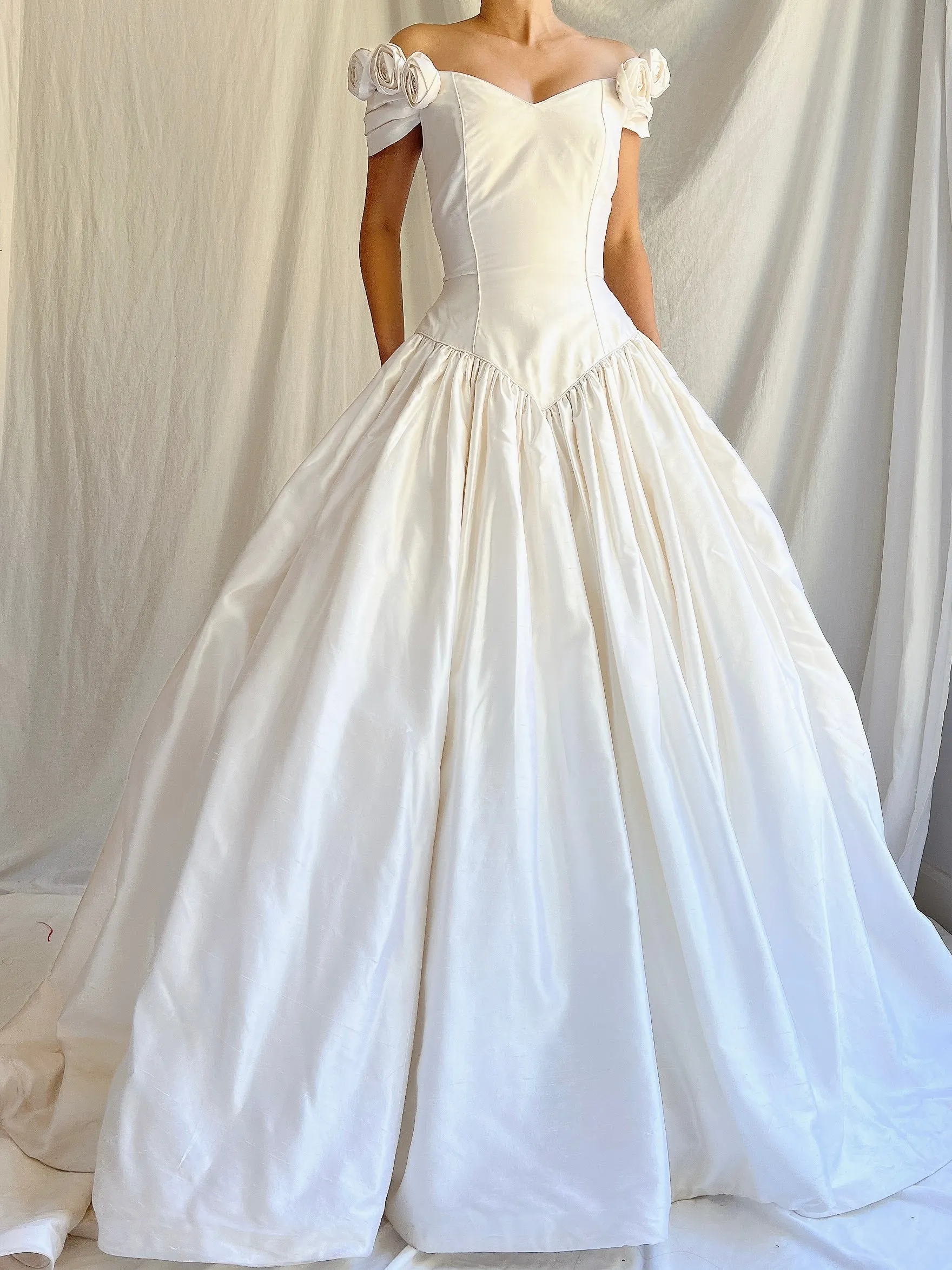 1980s Silk Rosette Basque Gown - XS/0-2
