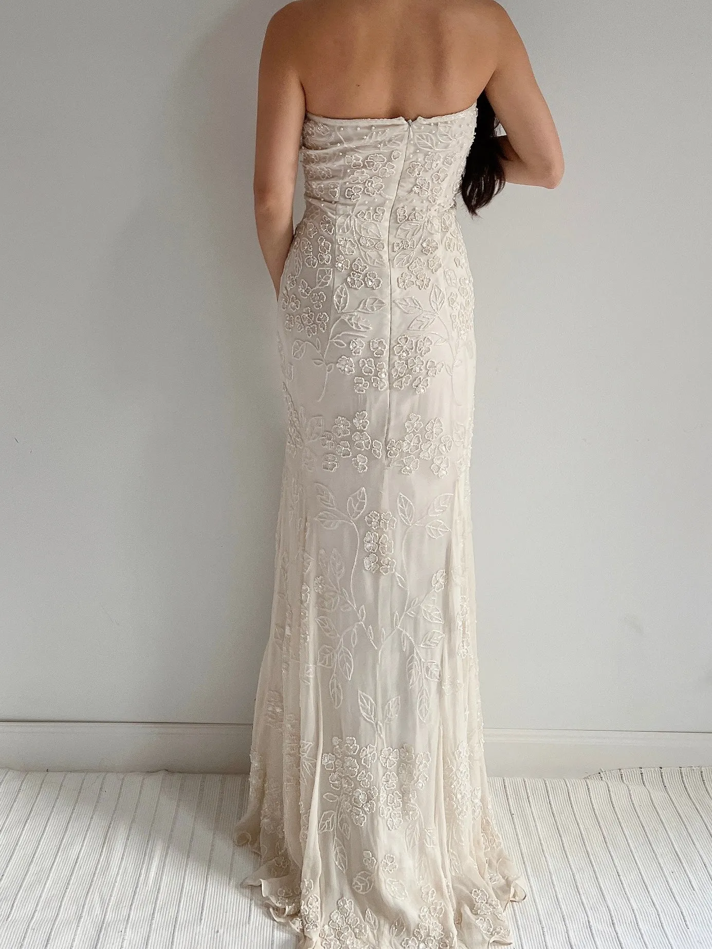 1980s Strapless Beaded Pearl Dress - S/M