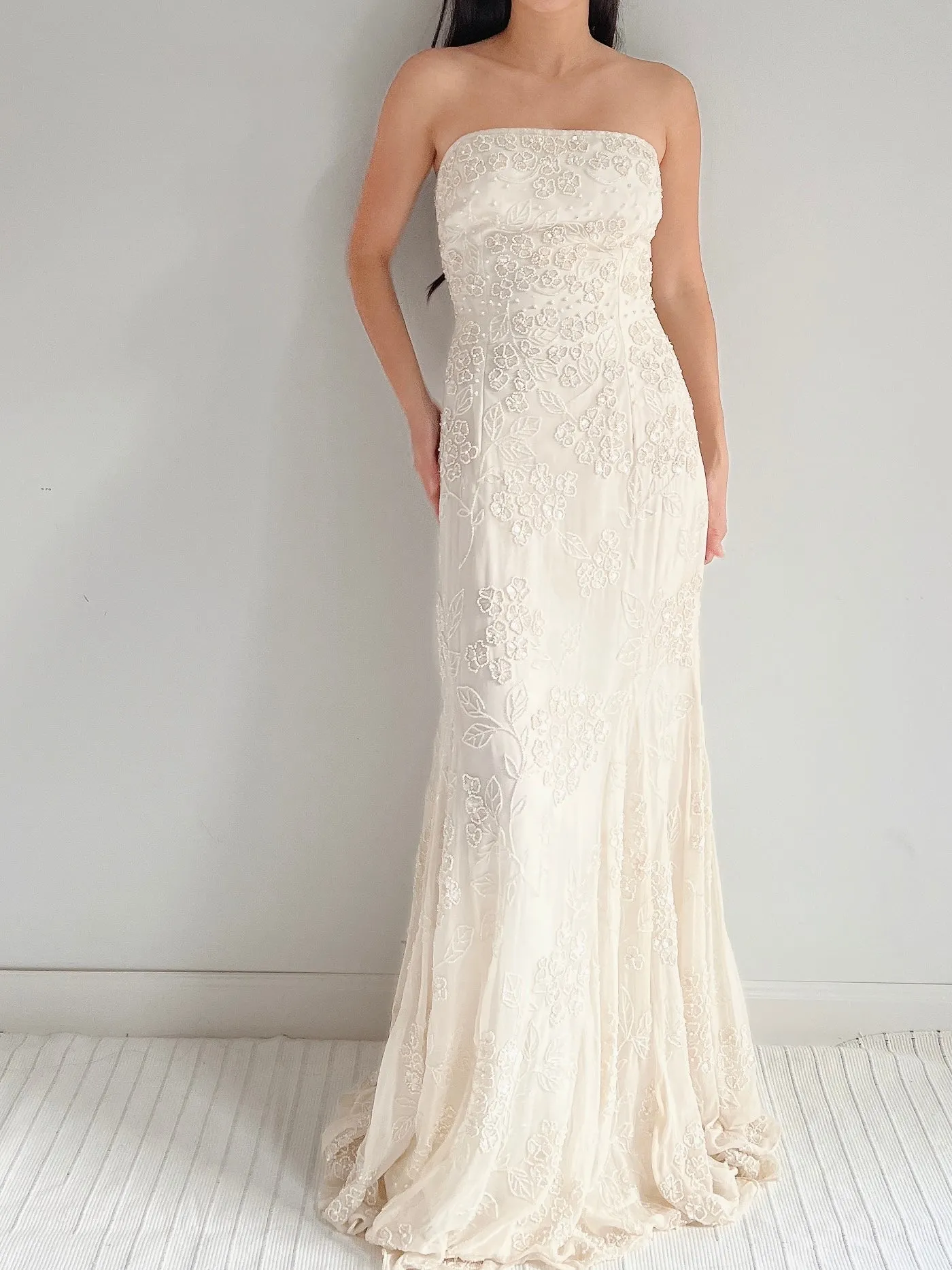 1980s Strapless Beaded Pearl Dress - S/M