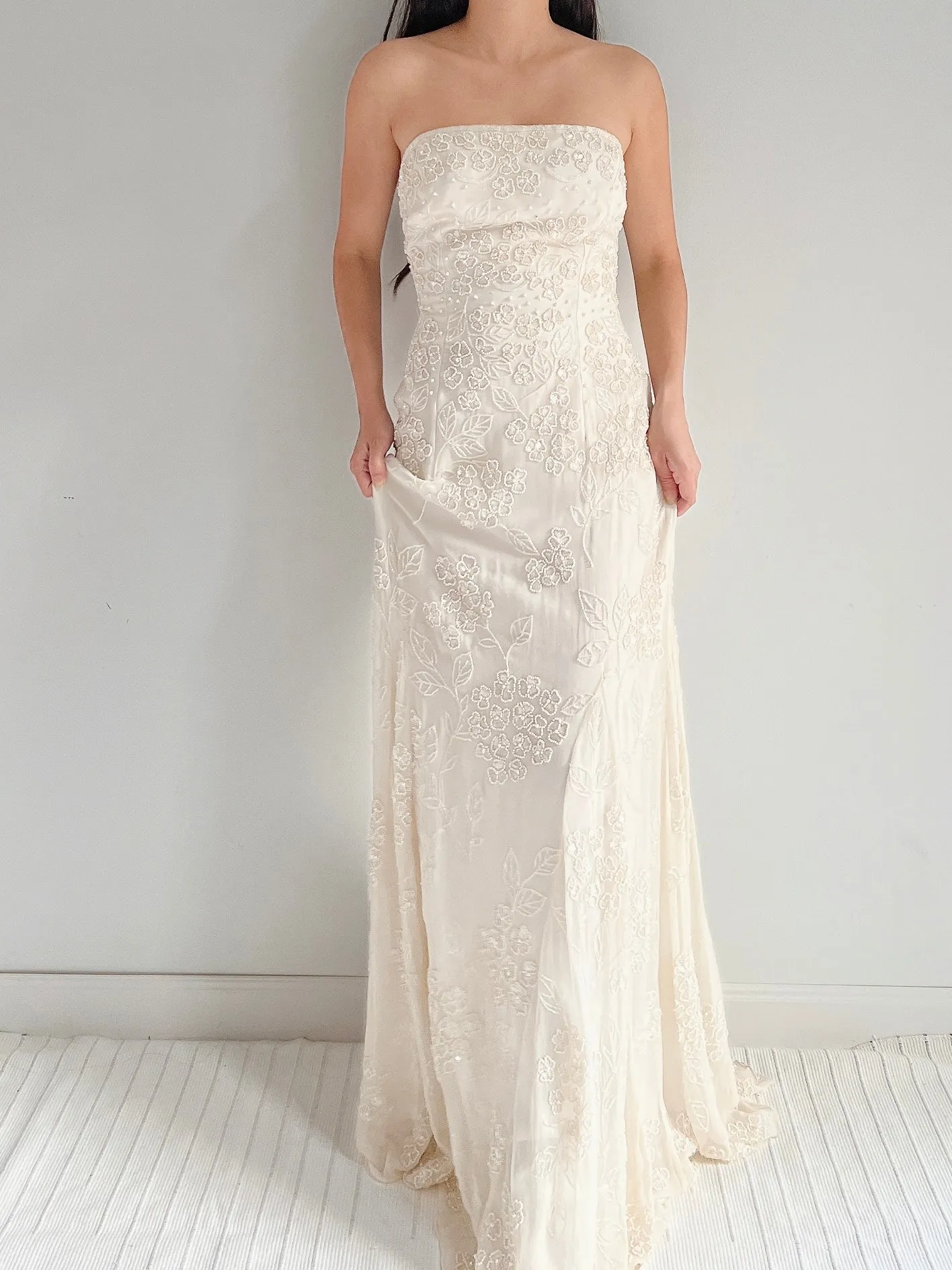 1980s Strapless Beaded Pearl Dress - S/M