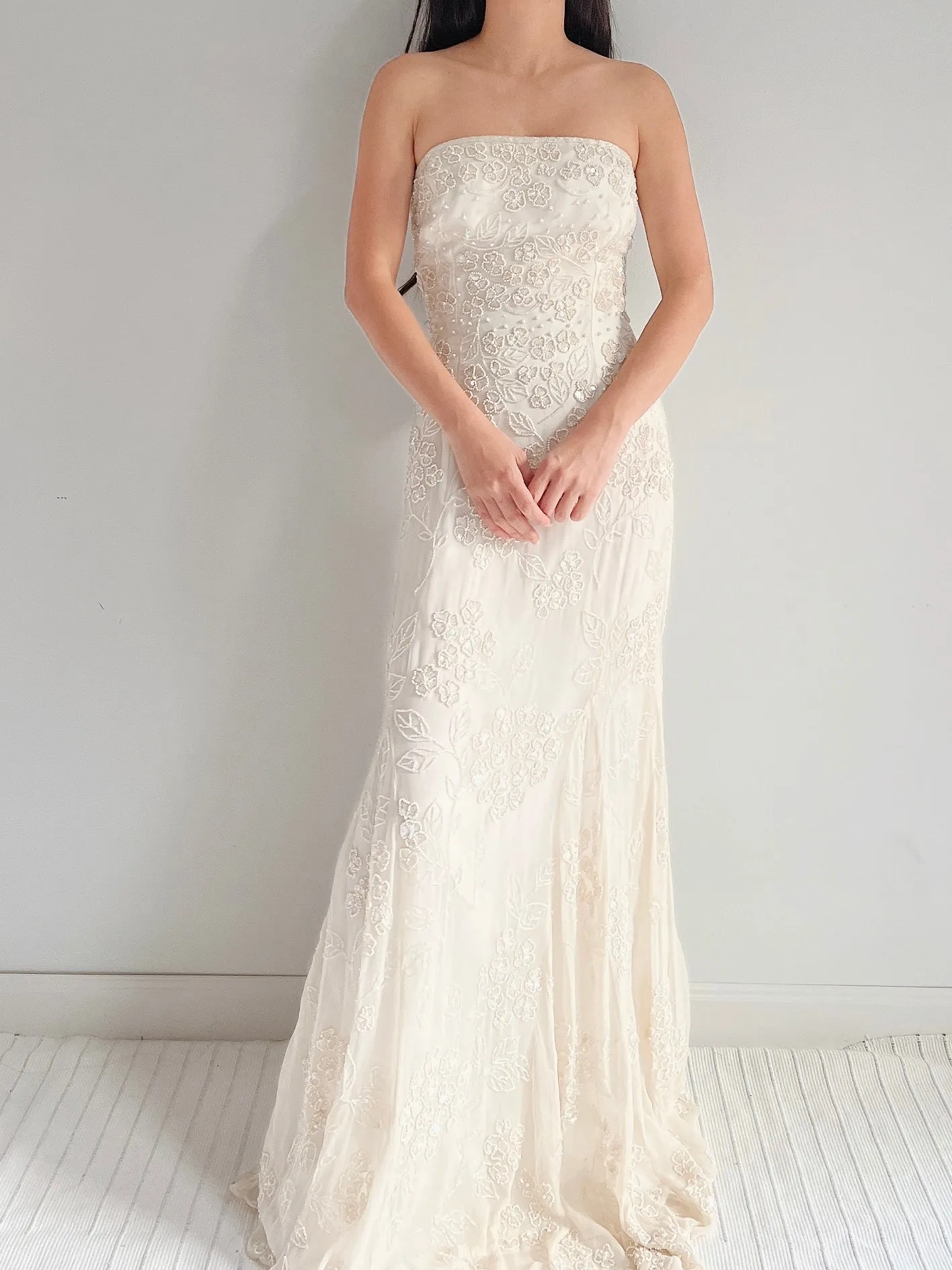 1980s Strapless Beaded Pearl Dress - S/M