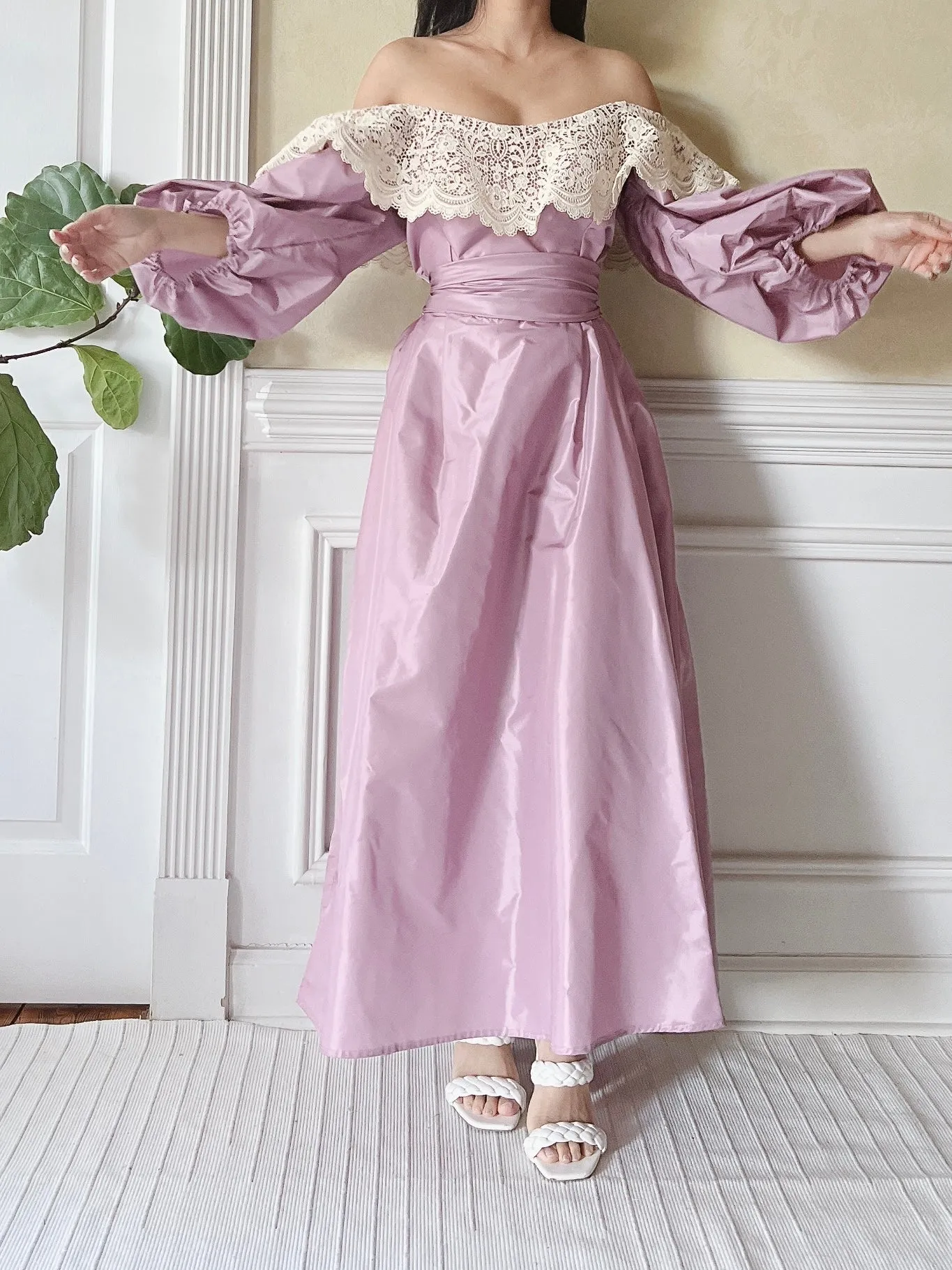 1980s Victor Costa Puff Sleeve Dress - M