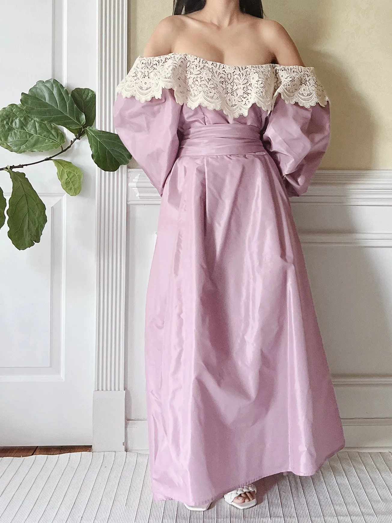 1980s Victor Costa Puff Sleeve Dress - M