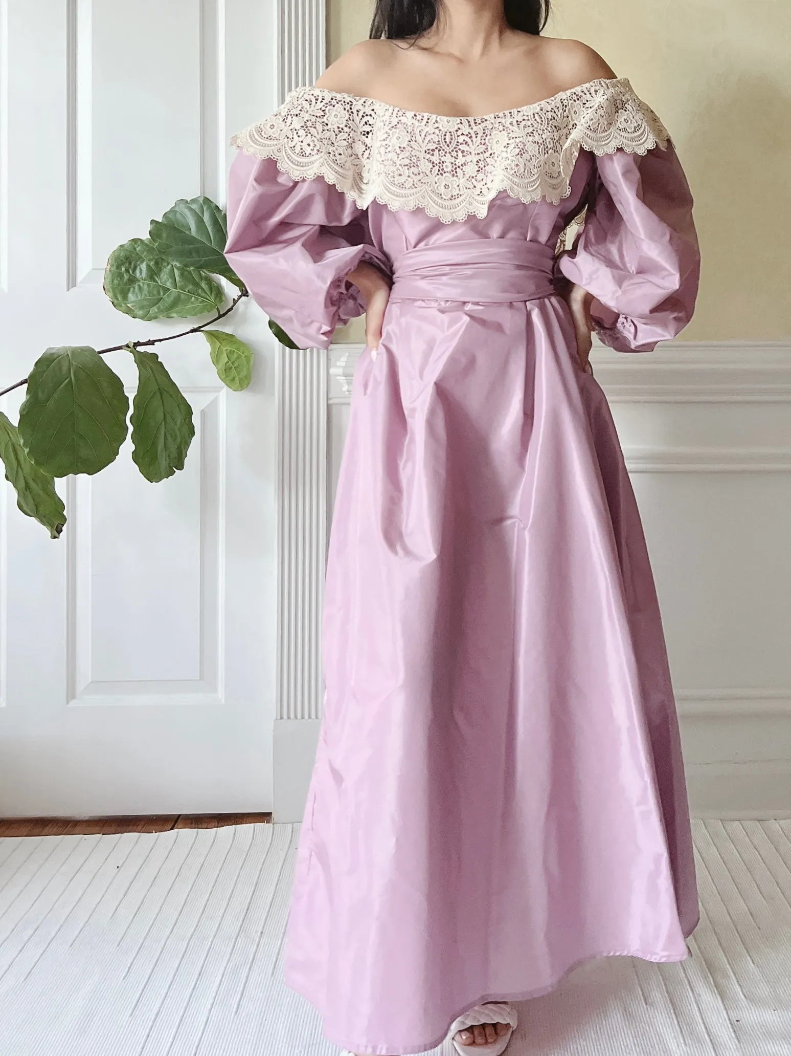 1980s Victor Costa Puff Sleeve Dress - M