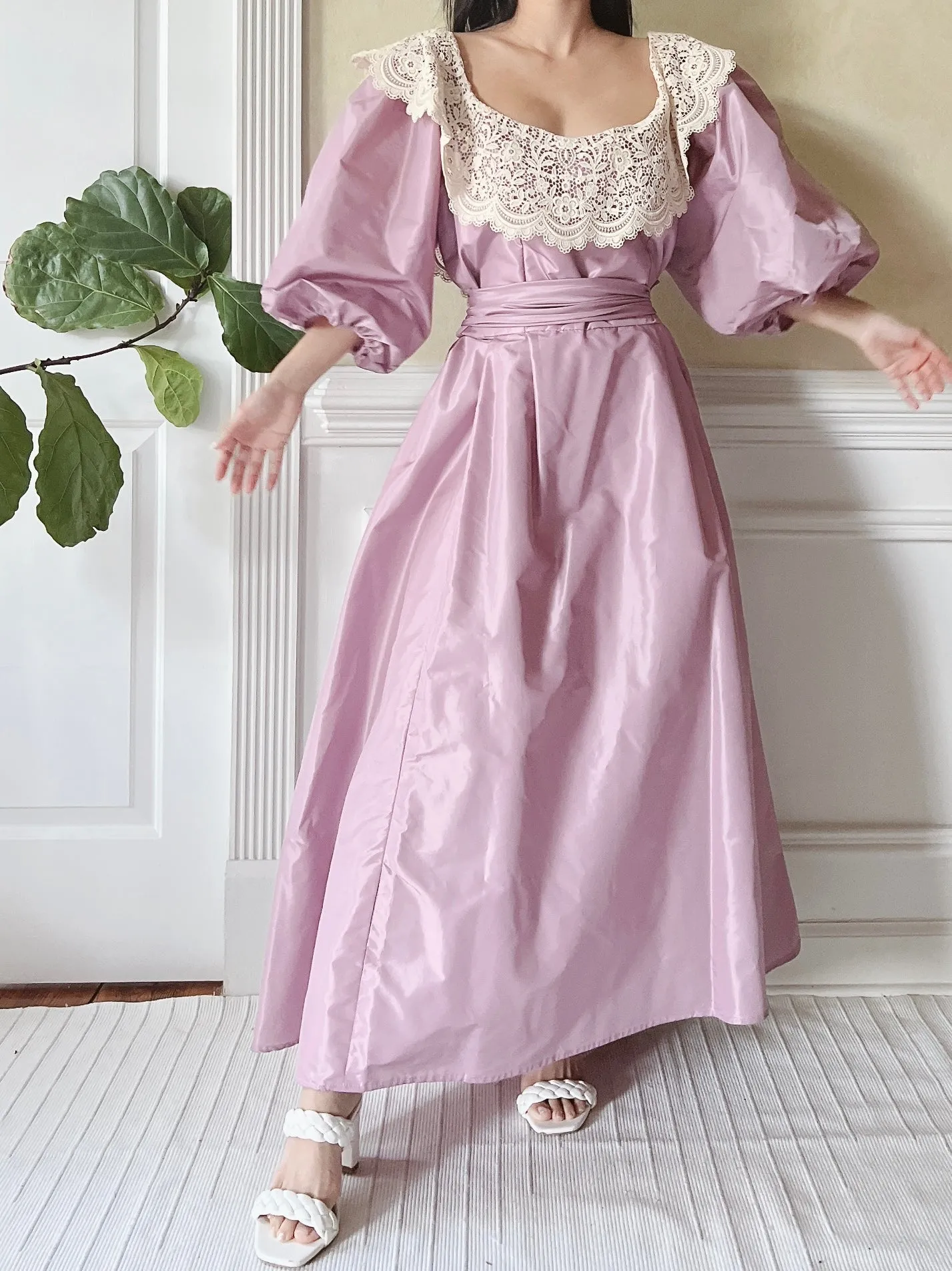 1980s Victor Costa Puff Sleeve Dress - M