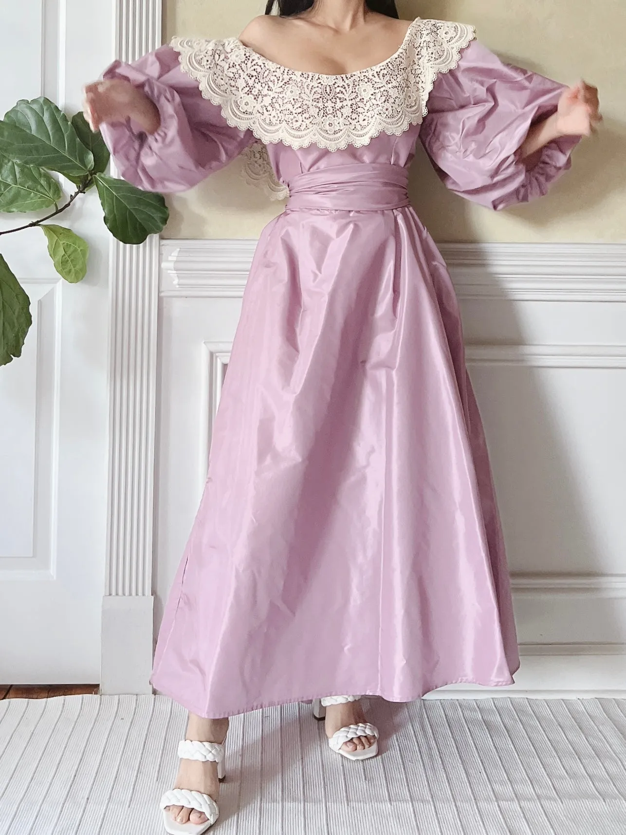 1980s Victor Costa Puff Sleeve Dress - M