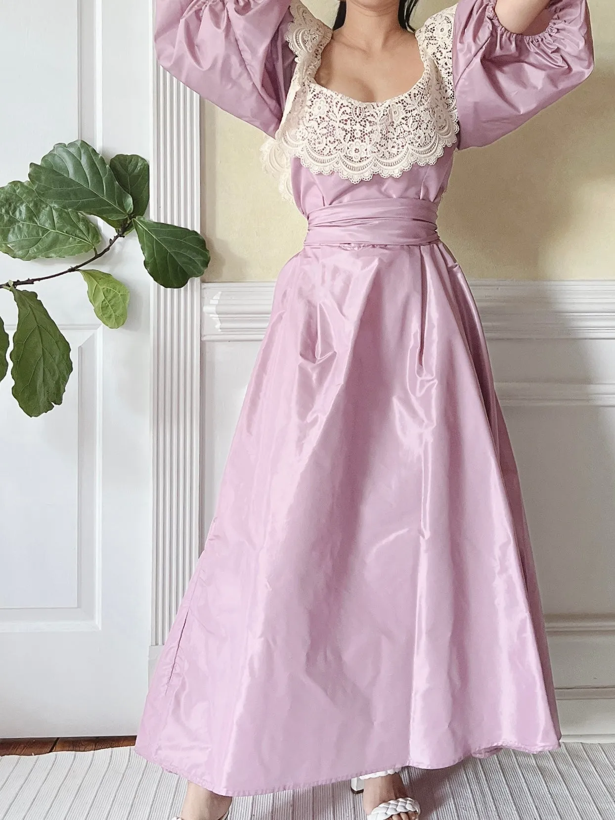1980s Victor Costa Puff Sleeve Dress - M