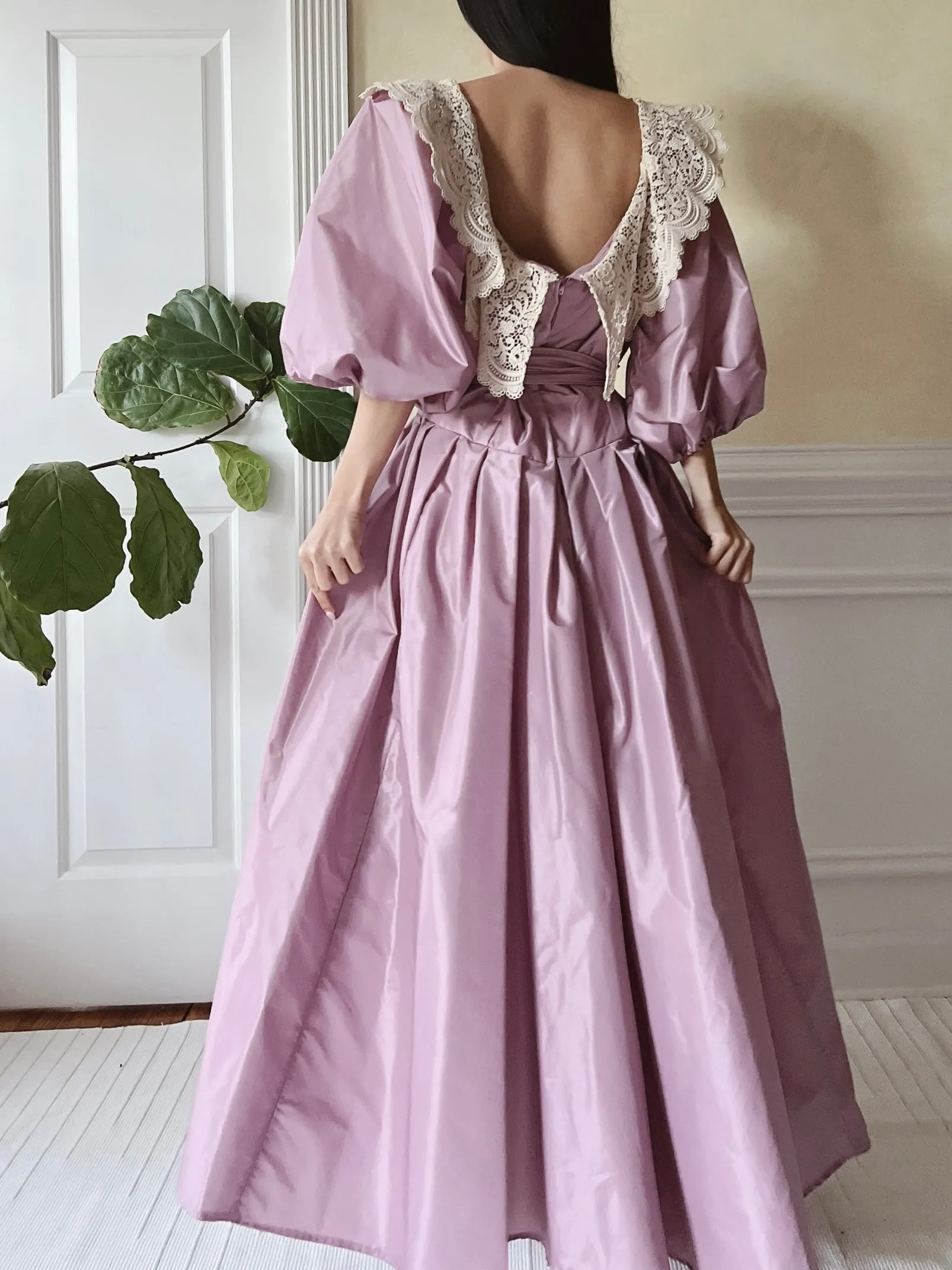 1980s Victor Costa Puff Sleeve Dress - M